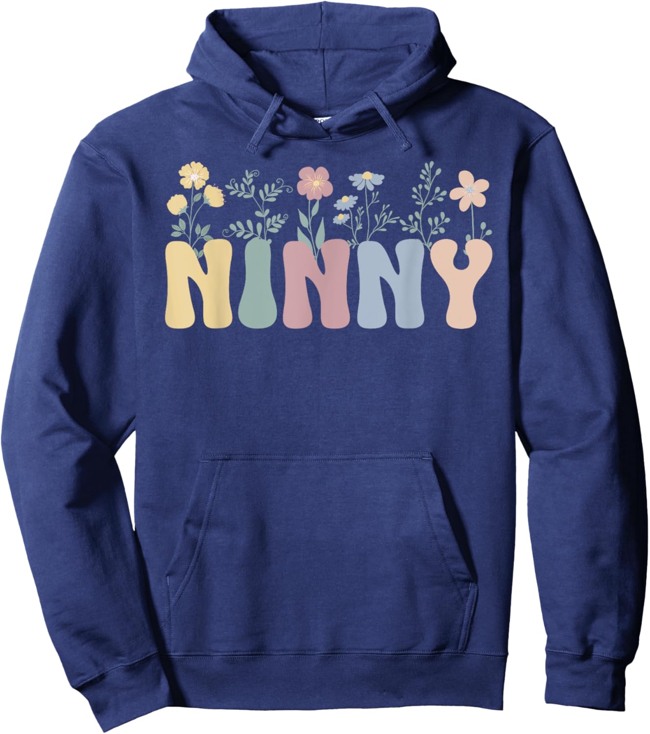 Groovy Ninny Grandma On Mother's Day Black Floral Pattern Casual Hoodie - Hoodie | Navy