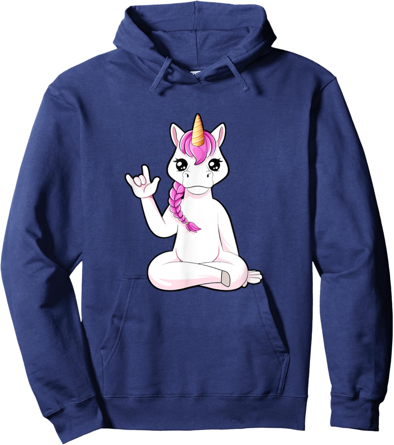 Cartoon unicorn shows I love you - ASL hand gesture Hoodie - Hoodie | Navy