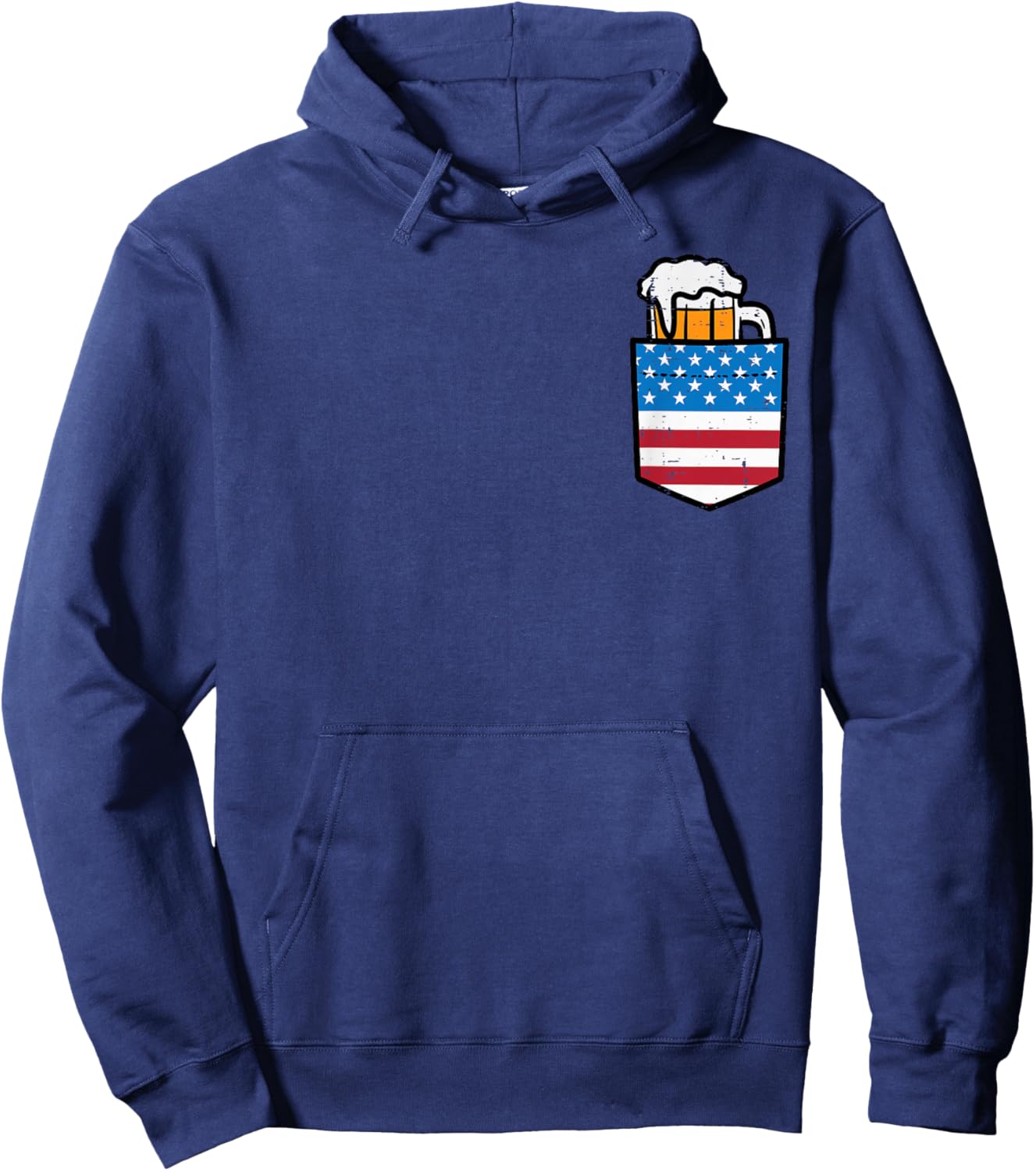 4th of July American Flag Pocket Funny Patriot Dad Team Men Hoodie - Hoodie | Navy