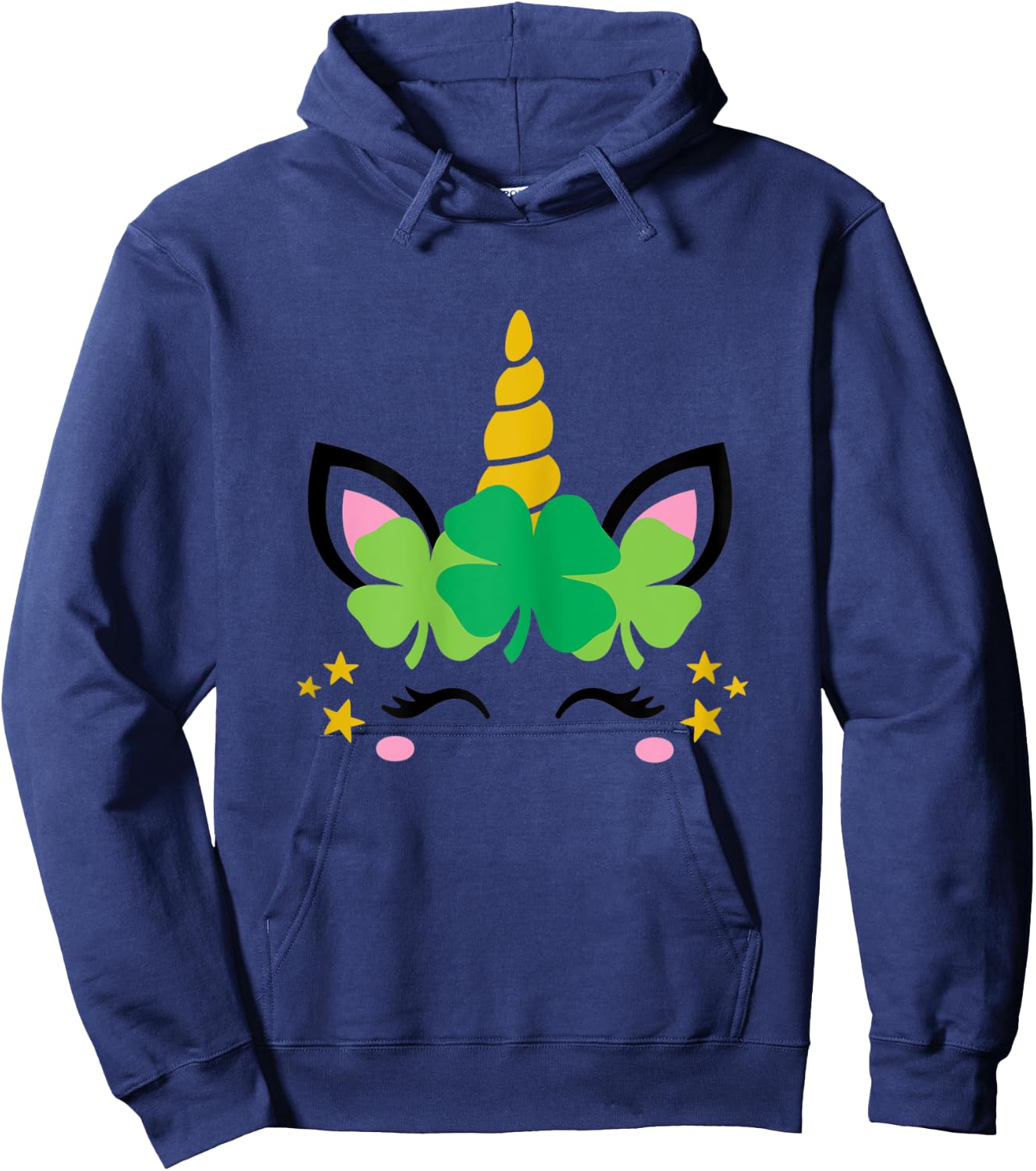 Unicorn Face St Patrick's Day Kids Girls Women Hoodie - Hoodie | Navy