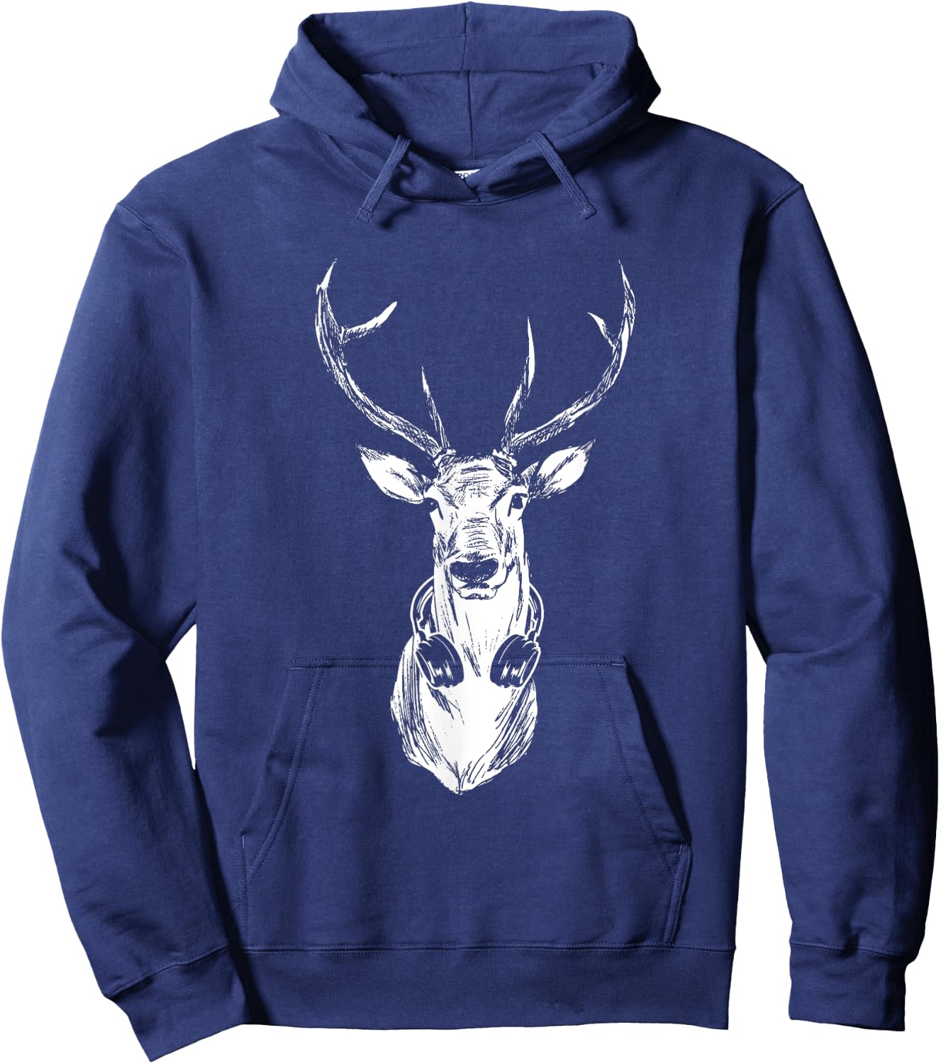 Vintage Deer Musician DJ Moose with Headphones Music Lovers Hoodie - Hoodie | Navy