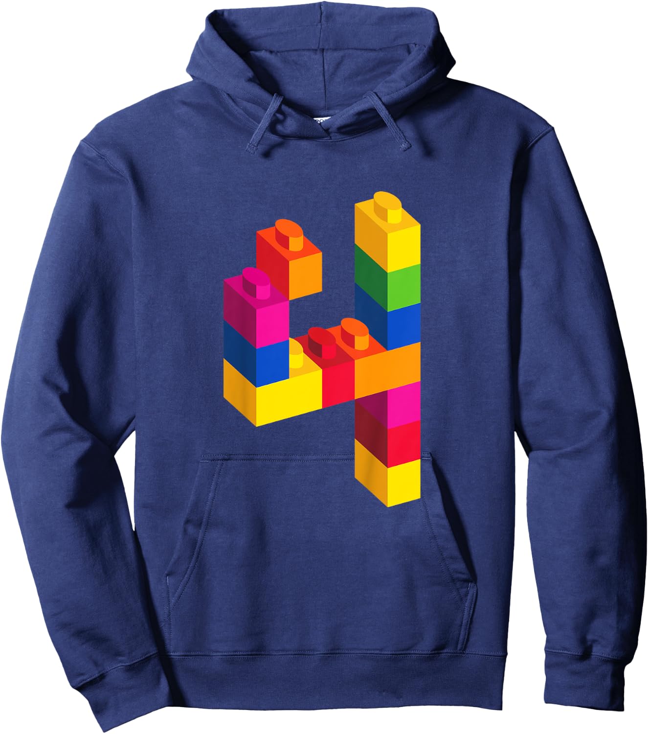 4 Year Old Building Blocks Birthday T Shirt Bricks 4th Gift Hoodie - Hoodie | Navy