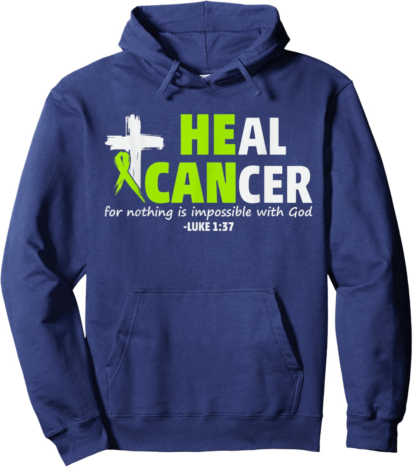 Non Hodgkin's Lymphoma 2025 and Gifts September Lymphoma He Can Heal Cancer Christian Luke 1:37 Black Adults & Kids Modern Short Sleeve Hoodie - Hoodie | Navy