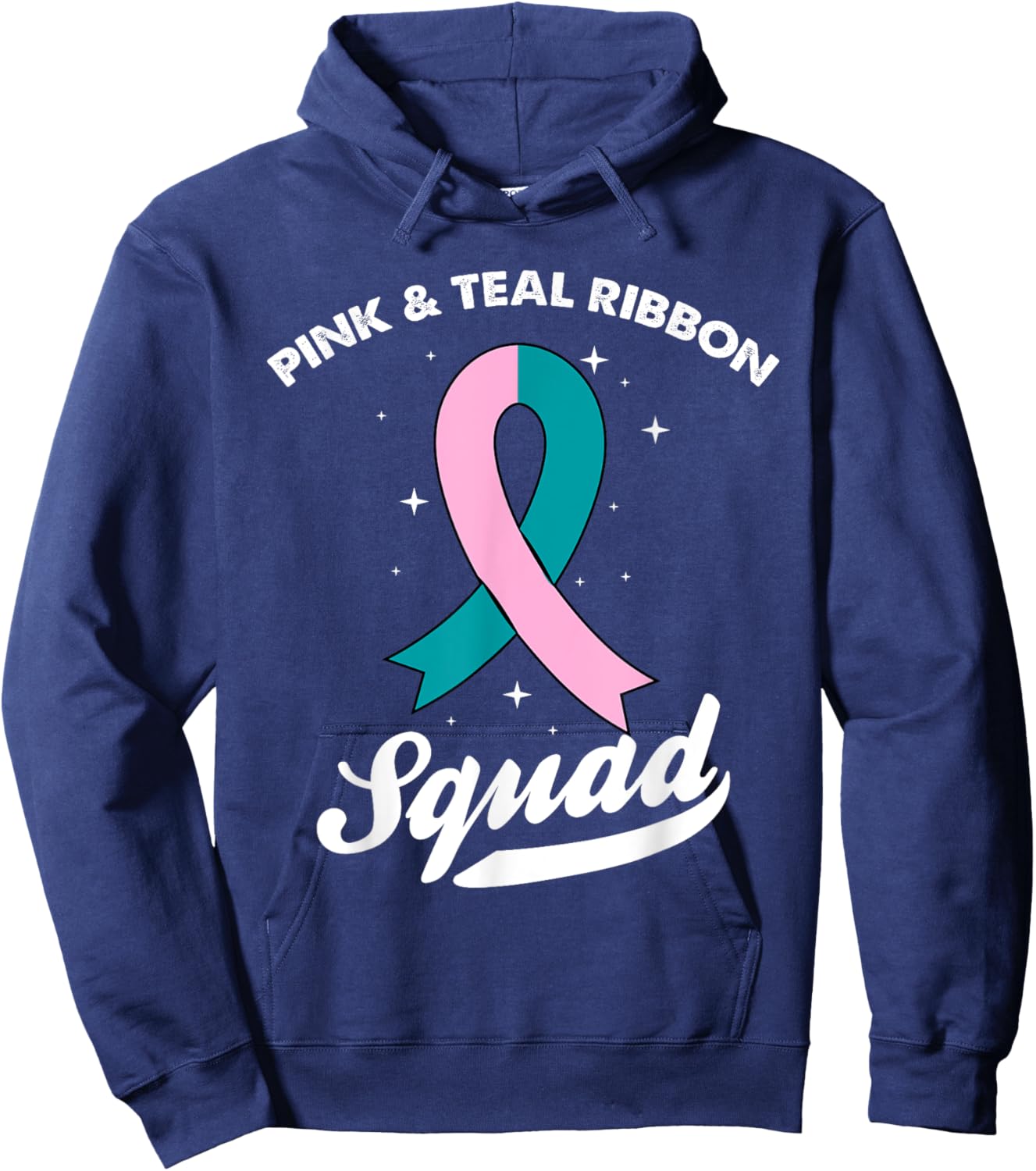 Pink & Teal Ribbon Squad Ovarian Breast Cancer Awareness Hoodie - Hoodie | Navy