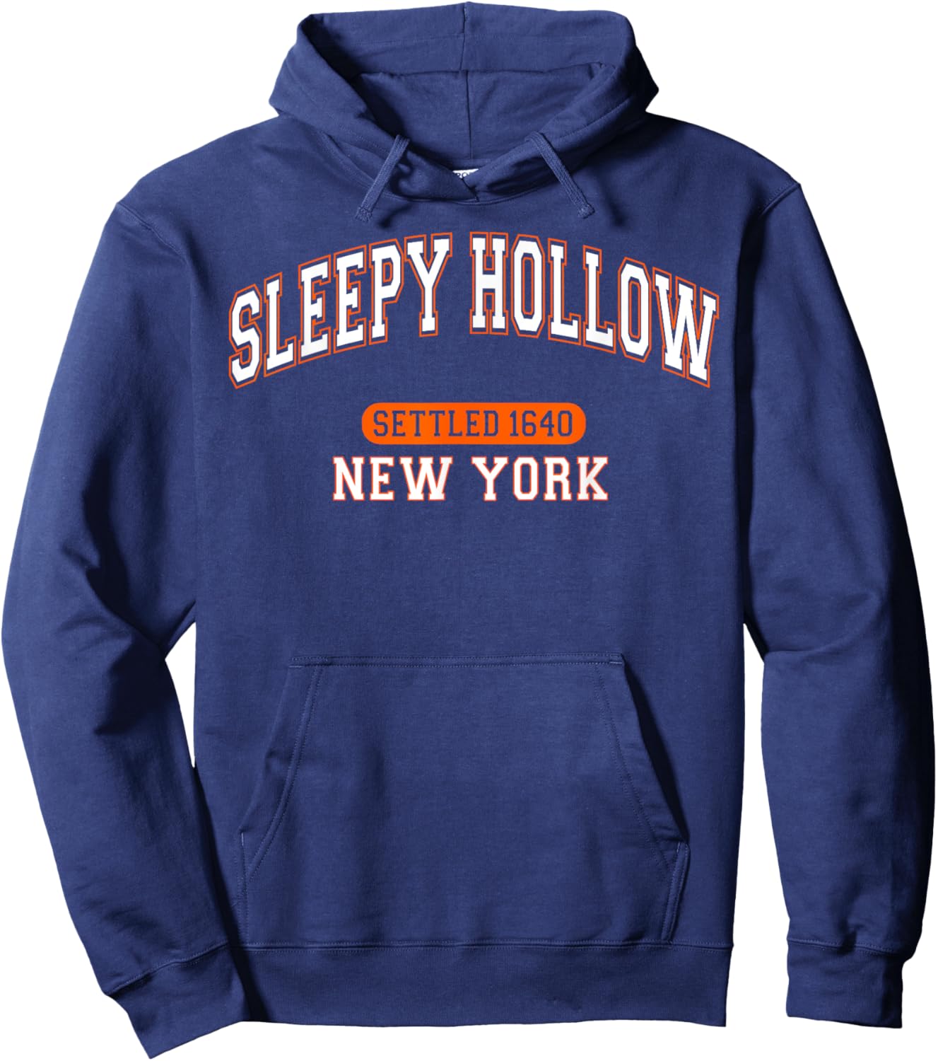 Sleepy Hollow New York Settled 1640 Sports White Orange Hoodie - Hoodie | Navy