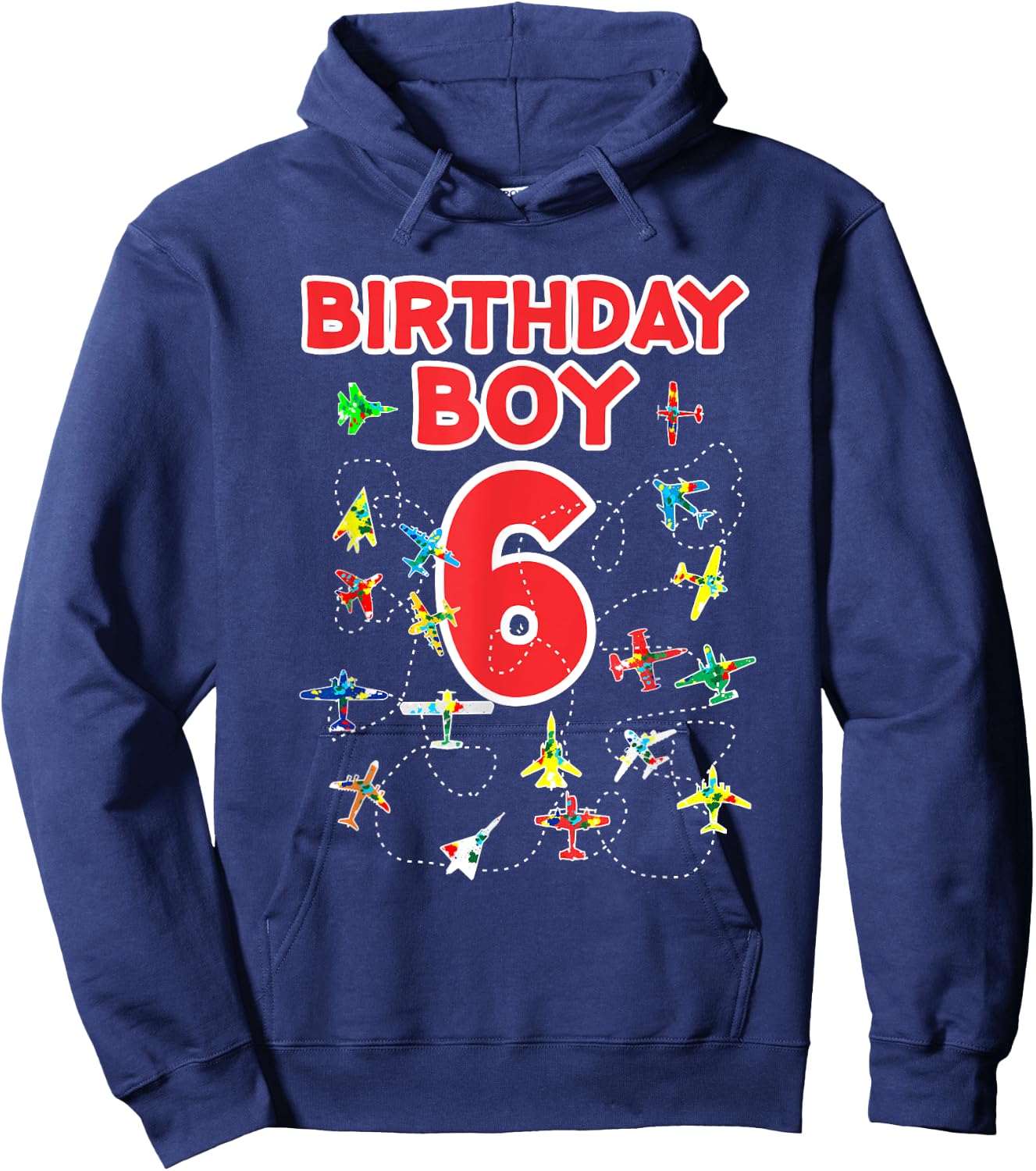 6th birthday boy airplane shirt-Six Birthday party Kids Hoodie - Hoodie | Navy