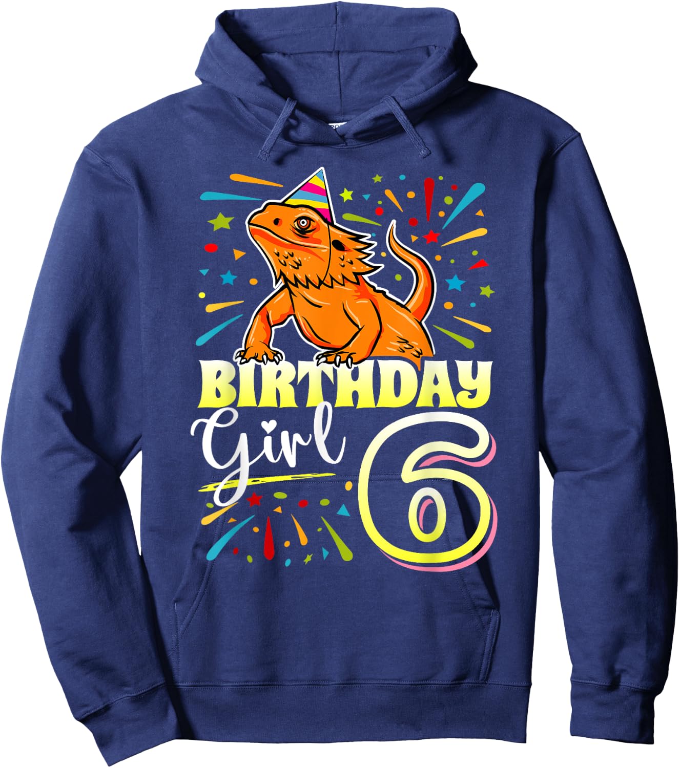 Bearded Dragon Lizard Kids 6th Birthday - 6 Year Old Girl Hoodie - Hoodie | Navy