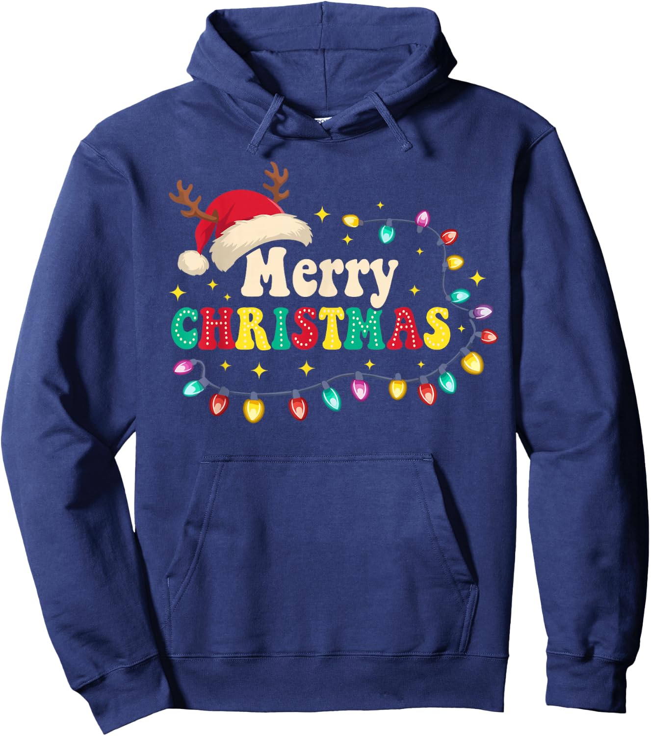 Groovy Merry Christmas Santa Hat Reindeer Xmas Family Santa Hoodie - Hoodie | Navy