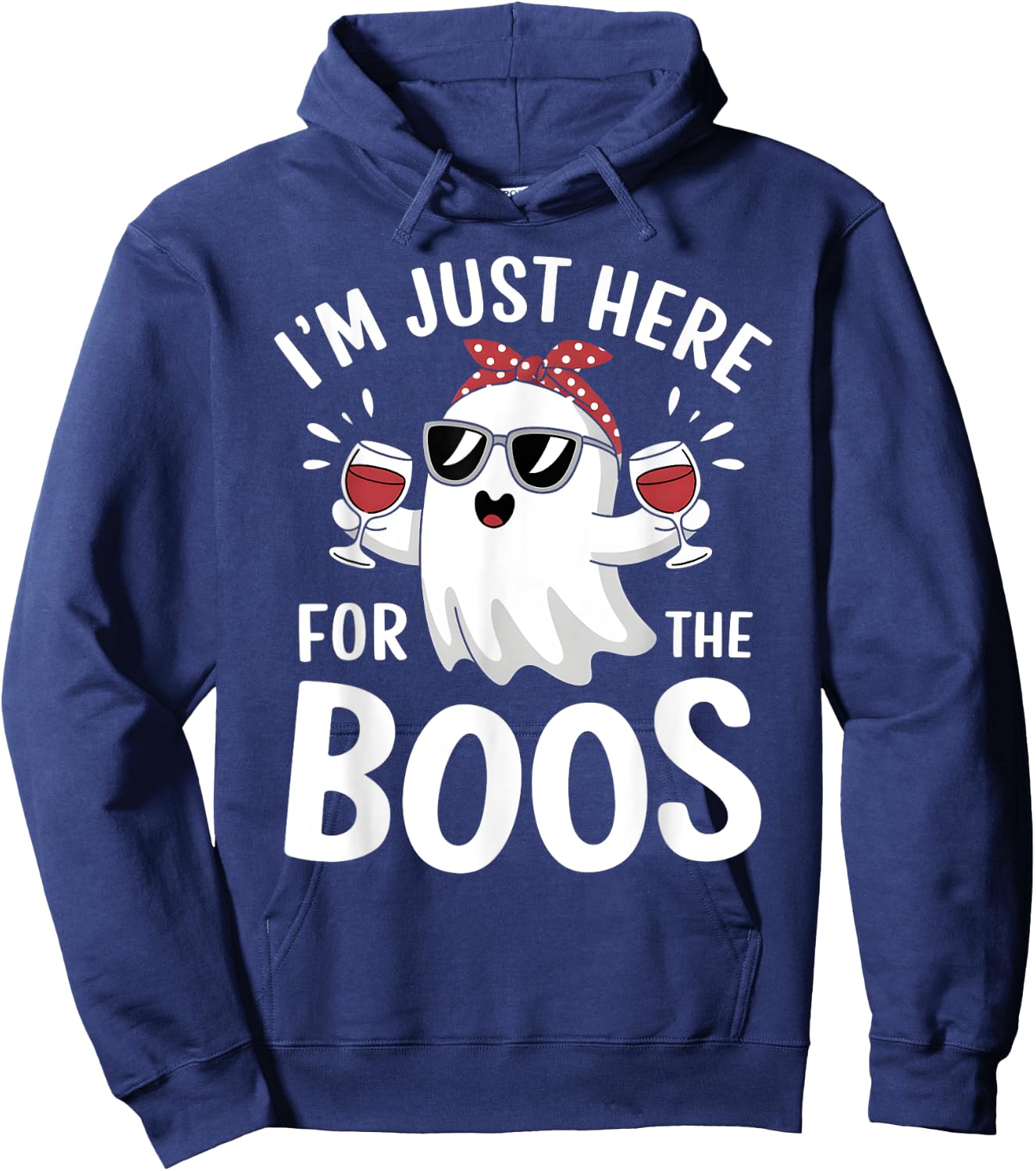 I’m Just Here for the Boos Funny Halloween Drinking Ghost Hoodie - Hoodie | Navy