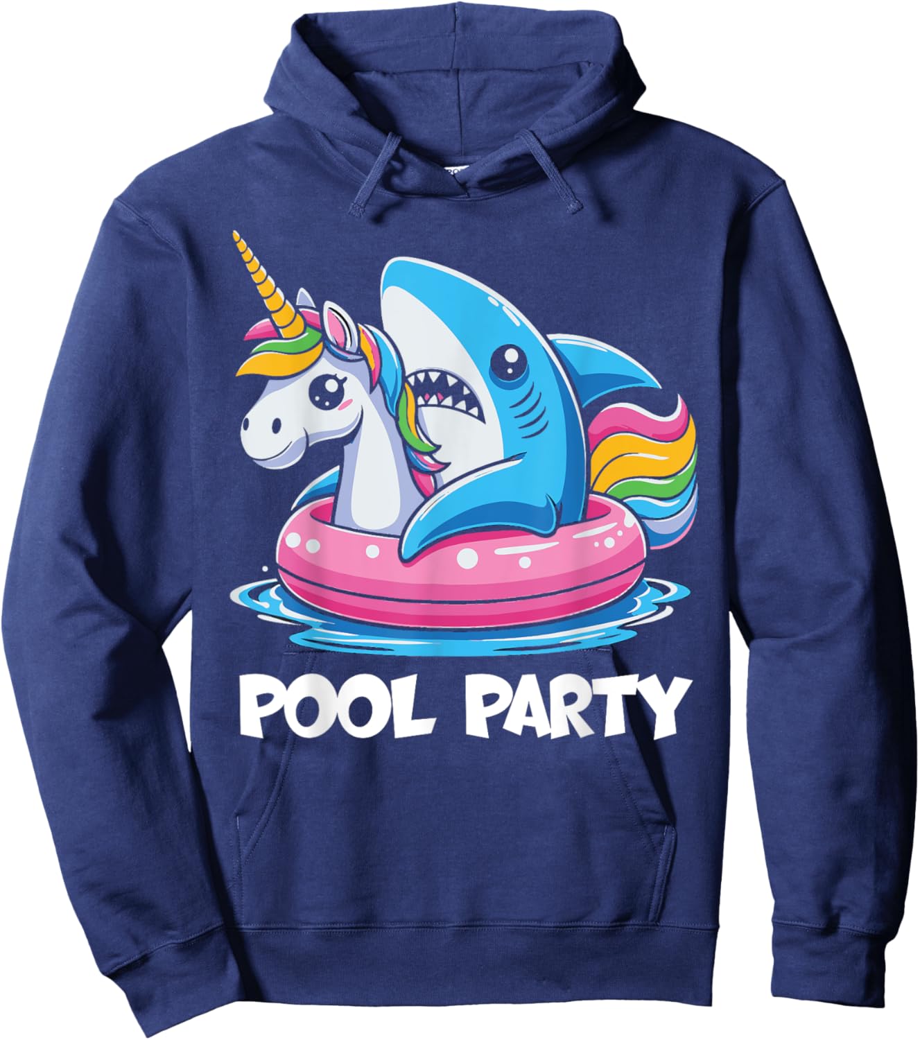 Pool Party Funny Shark And Unicorn Swimming Summer Women Kids Hoodie - Hoodie | Navy