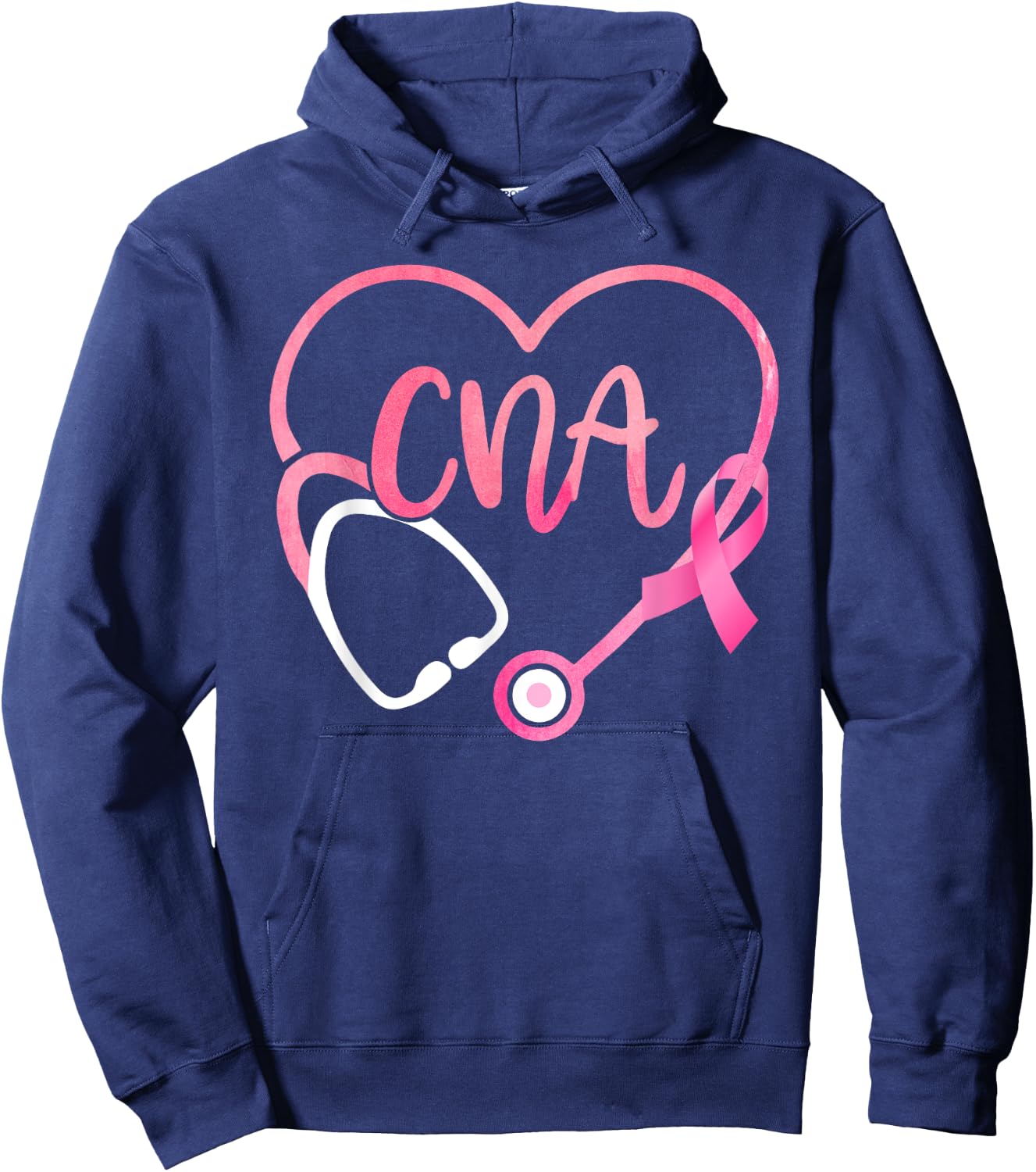 CNA Heart Stethoscope Pink Ribbon Breast Cancer Awareness Hoodie - Hoodie | Navy