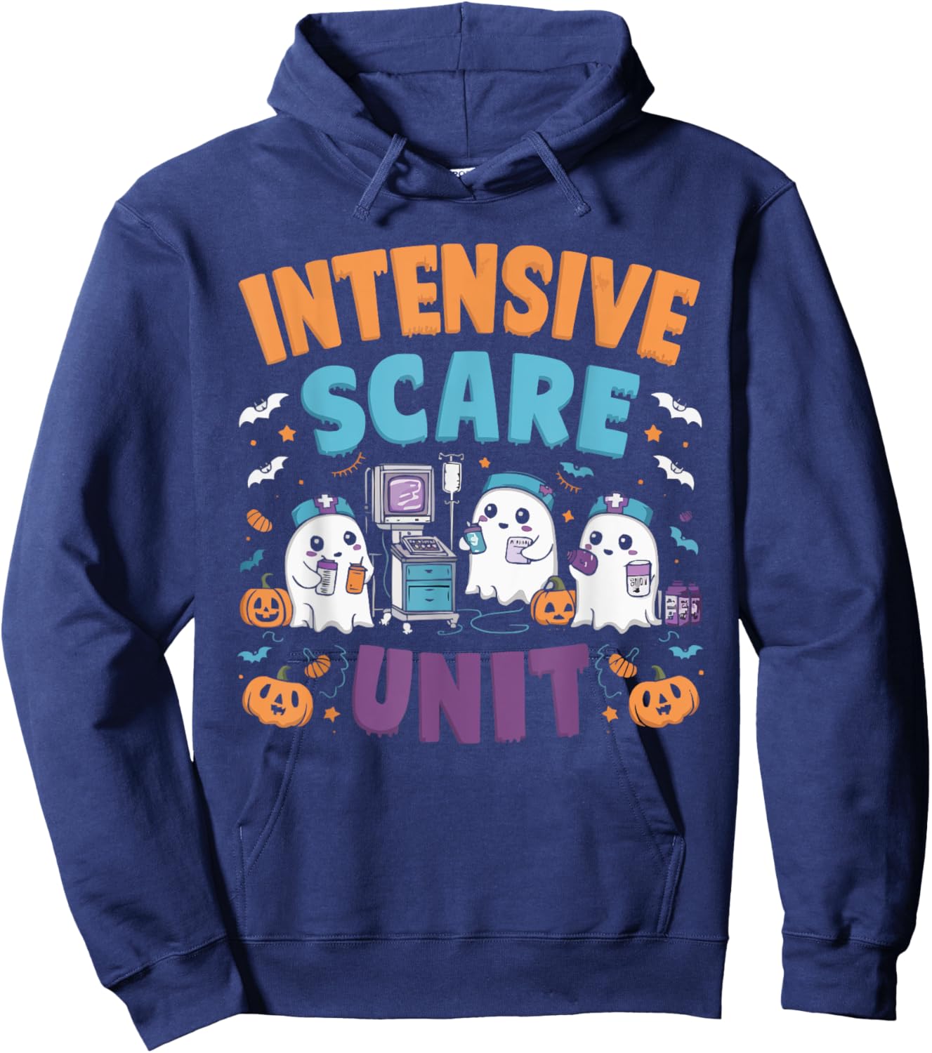 ICU Nurse Halloween Emergency Room Nursing Trick Or Treat Hoodie - Hoodie | Navy