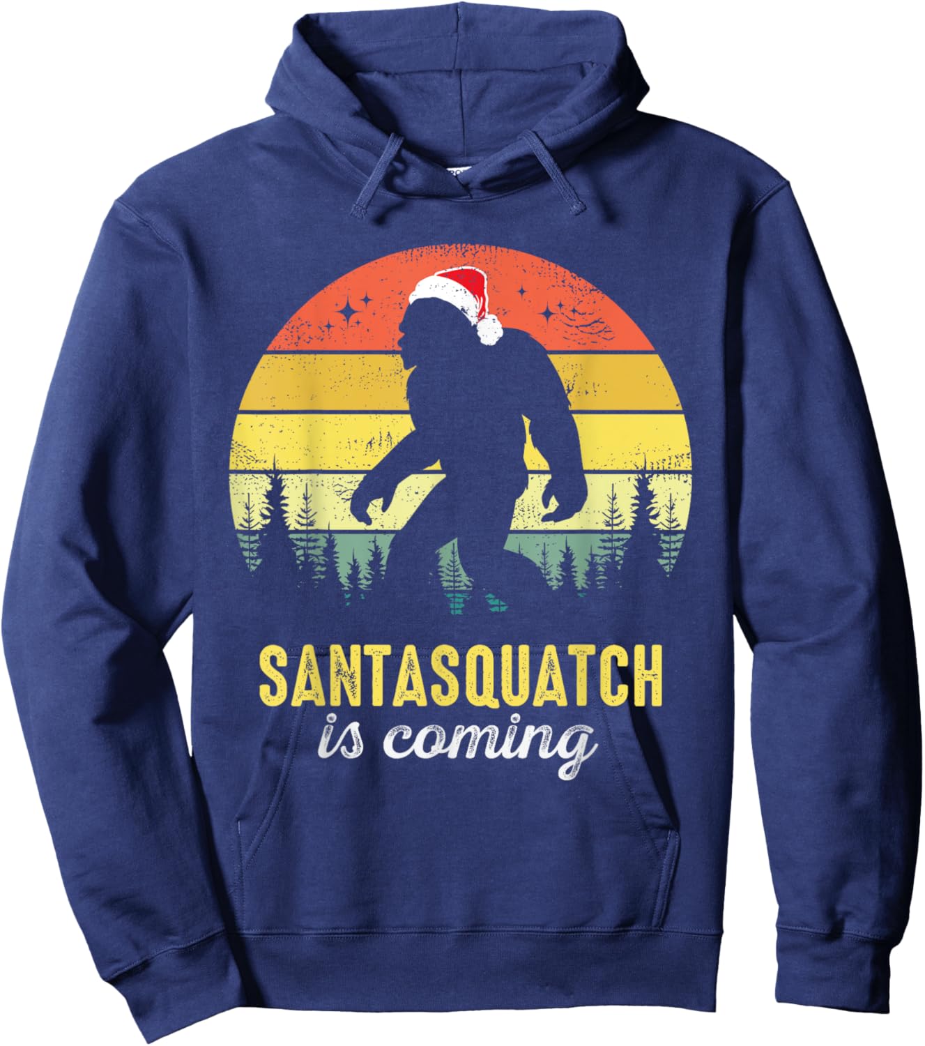 Santasquatch Is Coming Santa Bigfoot Christmas Funny Vintage Hoodie - Hoodie | Navy