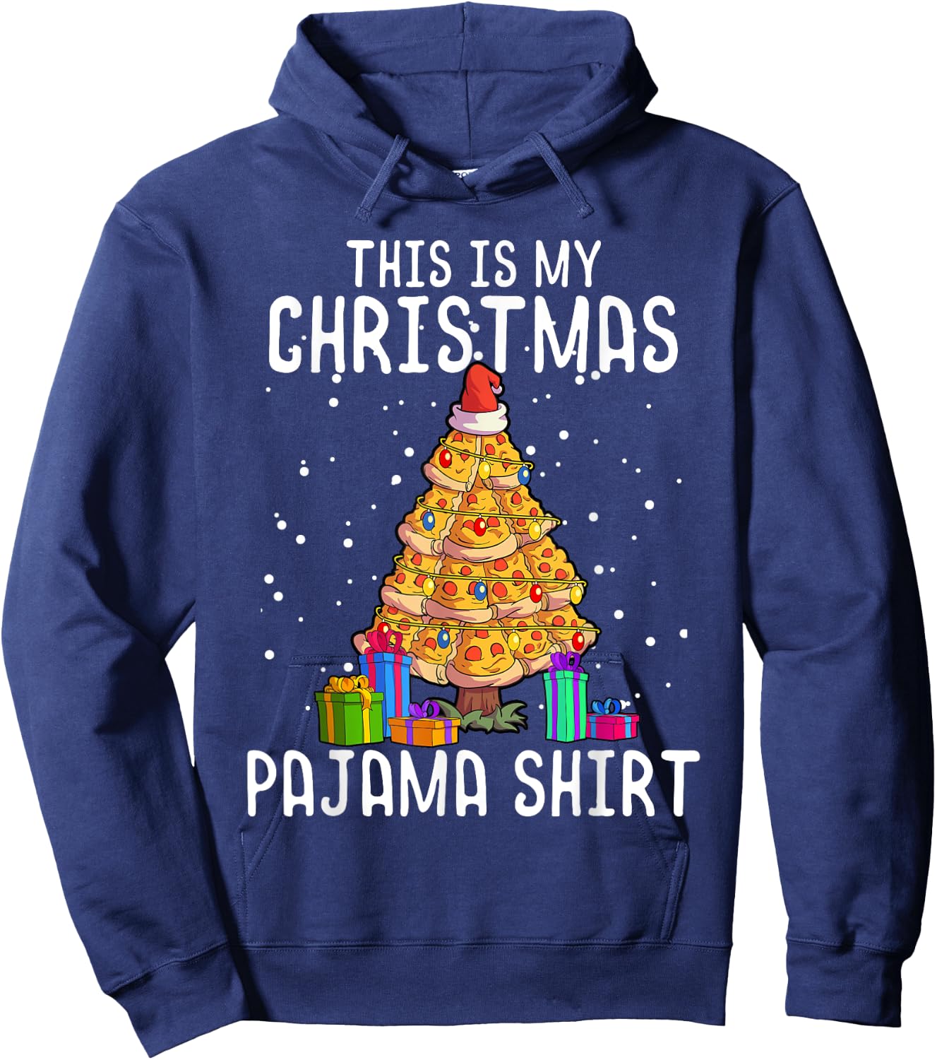 Pizza Christmas Tree Shirt Men Kids Pizza Lover Gift Xmas Hoodie - Hoodie | Navy