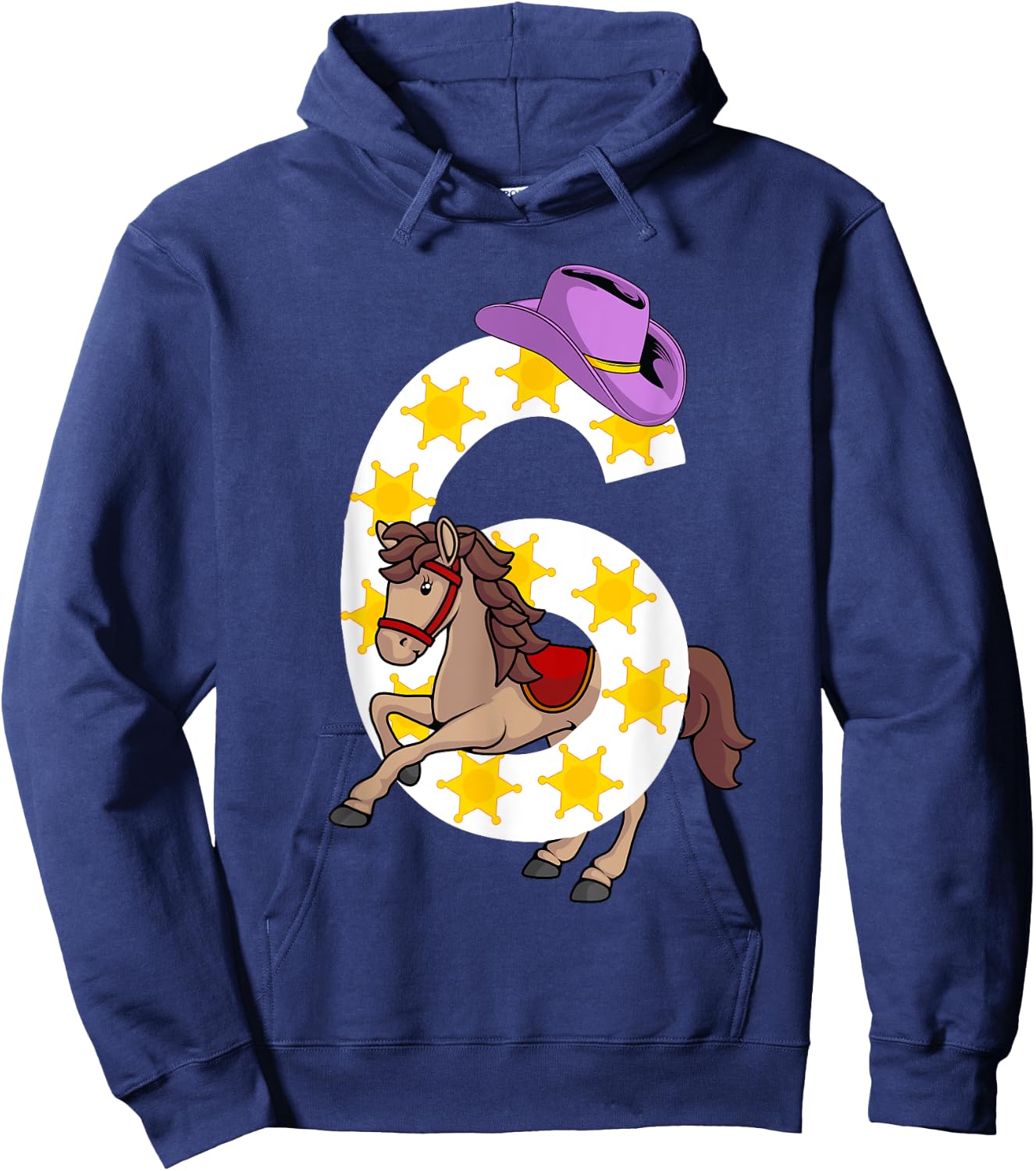Funny 6th Birthday Gift 6 Years Old Horse Cowgirl Girls Kids Hoodie - Hoodie | Navy