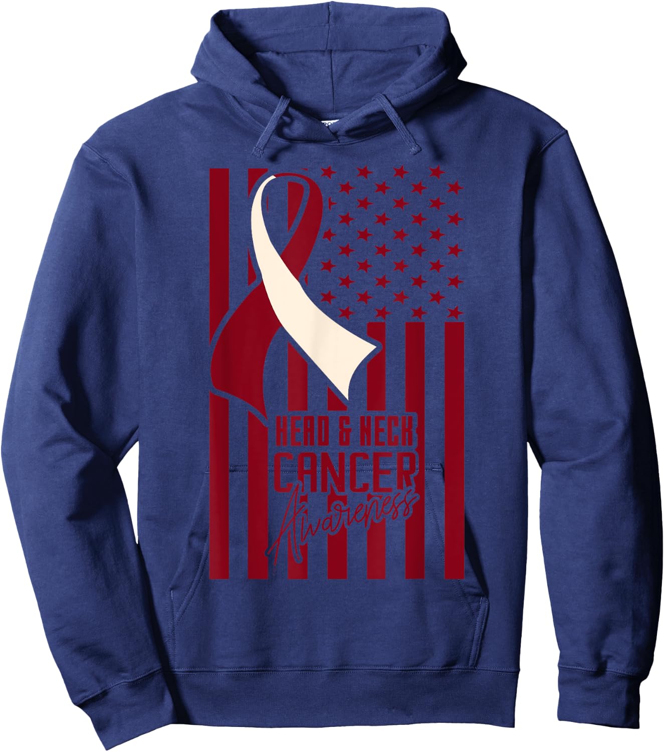 Head & Neck Cancer Awareness American Flag Burgundy Ivory Kids Men Hoodie - Hoodie | Navy