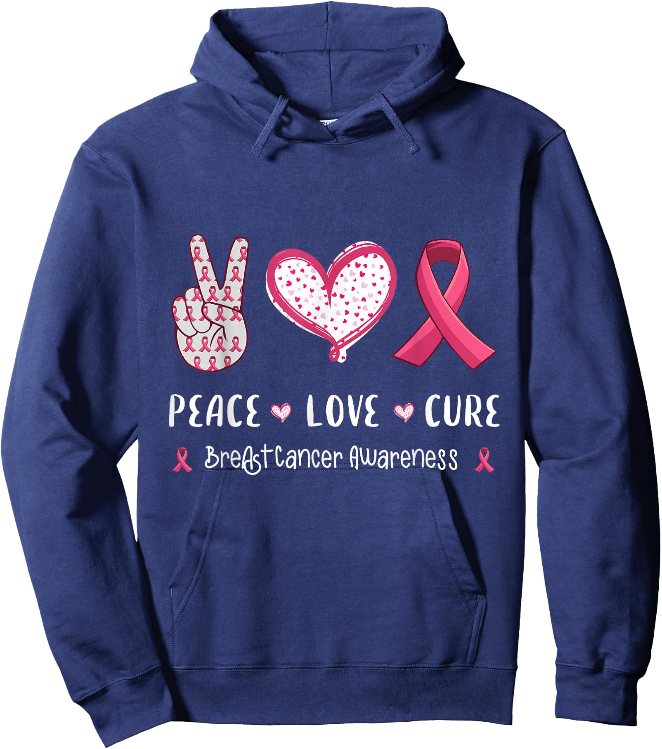 Peace Love cure breast cancer awareness women kids men Hoodie - Hoodie | Navy