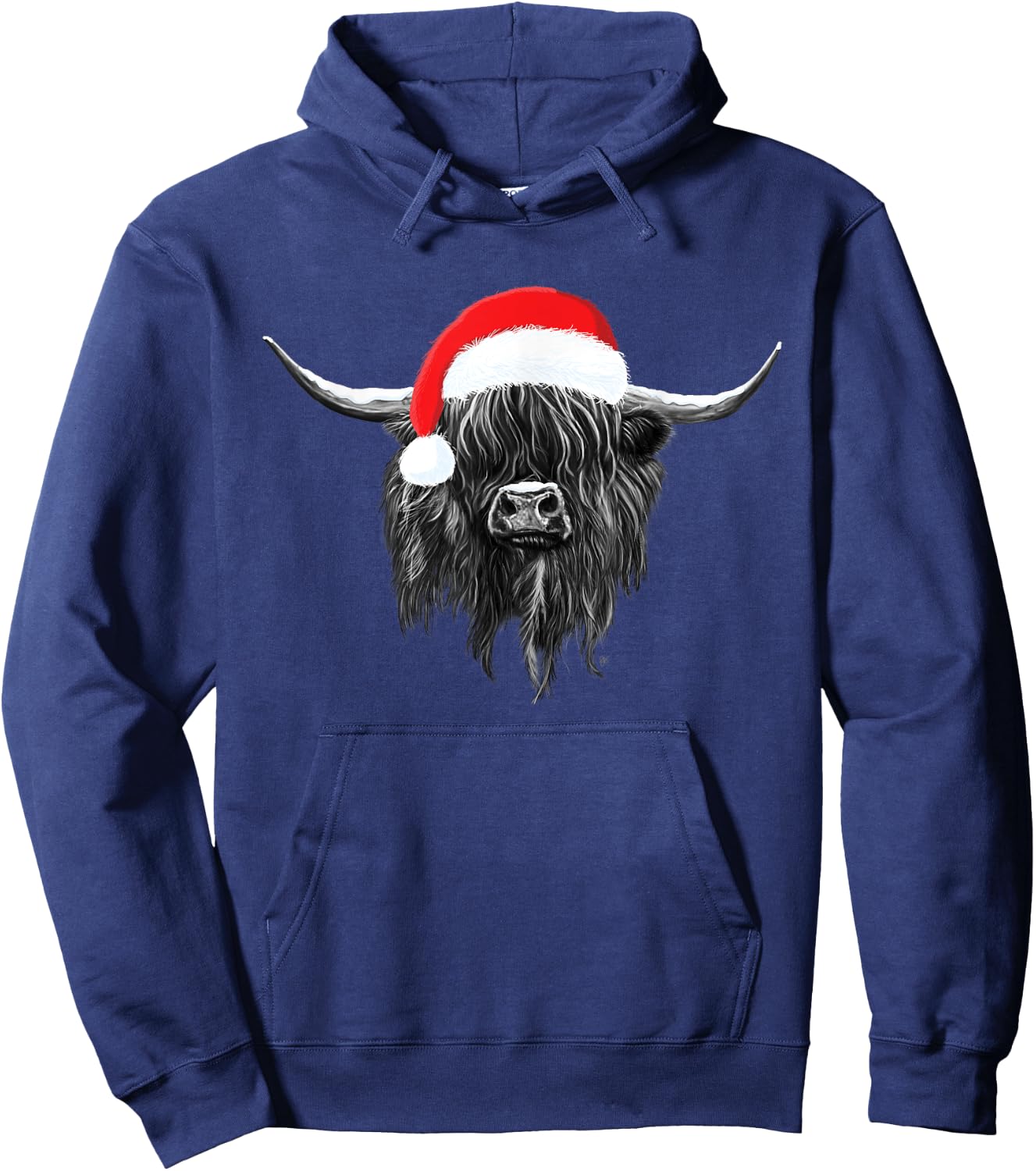 Scottish Highland Cow Christmas Santa Hat Hoodie - Hoodie | Navy