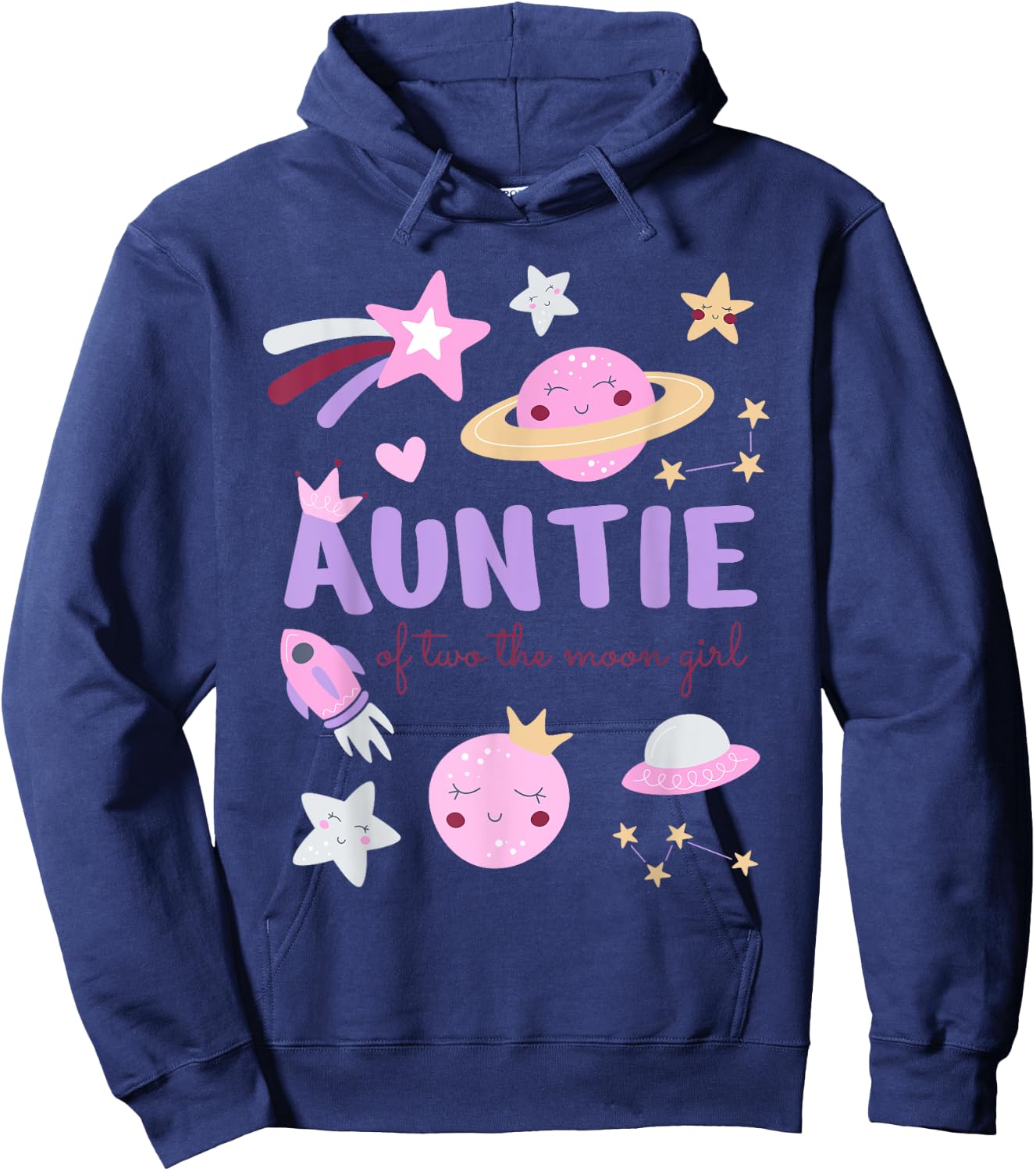 Auntie of Two The Moon Girl Cosmos Stars Space 2nd Birthday Hoodie - Hoodie | Navy