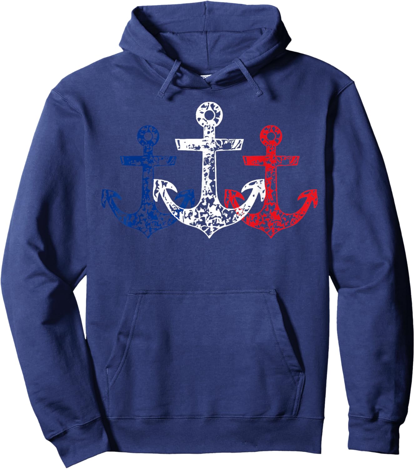 Retro Red White Blue Boat Anchor Patriotic 4th Of July Hoodie - Hoodie | Navy