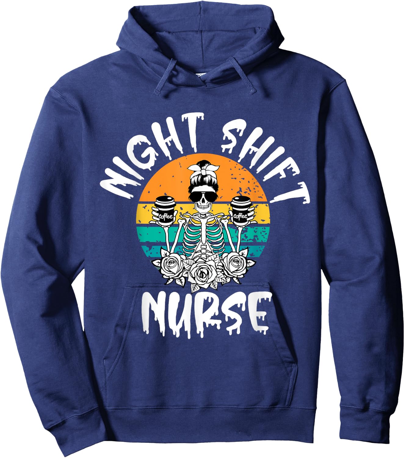 Night Shift Nurse Skeleton Halloween RN Nurses Women crew Hoodie - Hoodie | Navy