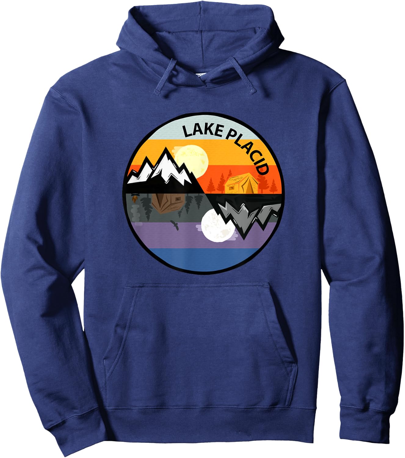 Retro Vintage Lake Placid, New York Souvenir Camping Hoodie - Hoodie | Navy