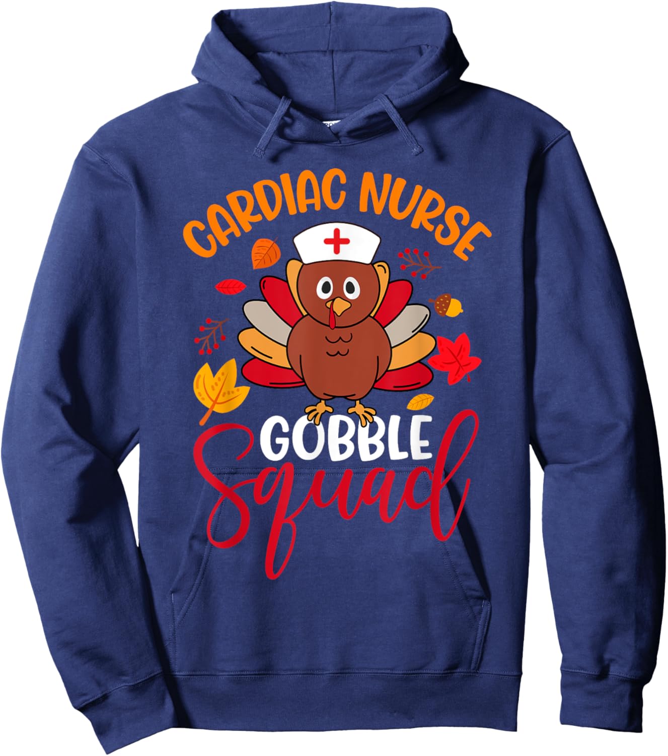Cardiac Nurse Gobble Squad Cute Turkey Thanksgiving Matching Hoodie - Hoodie | Navy