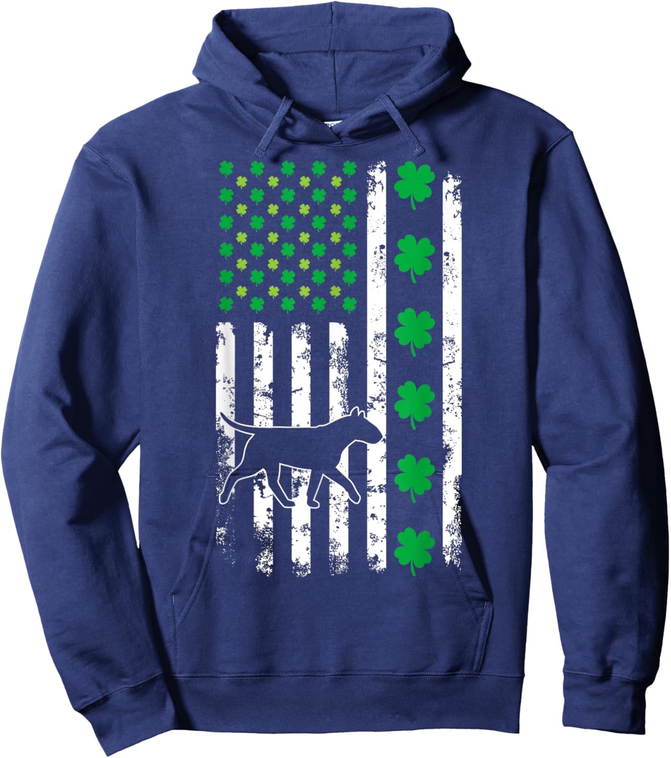 US American Flag Shamrocks Bullterrier Lucky Clover Dog Hoodie - Hoodie | Navy