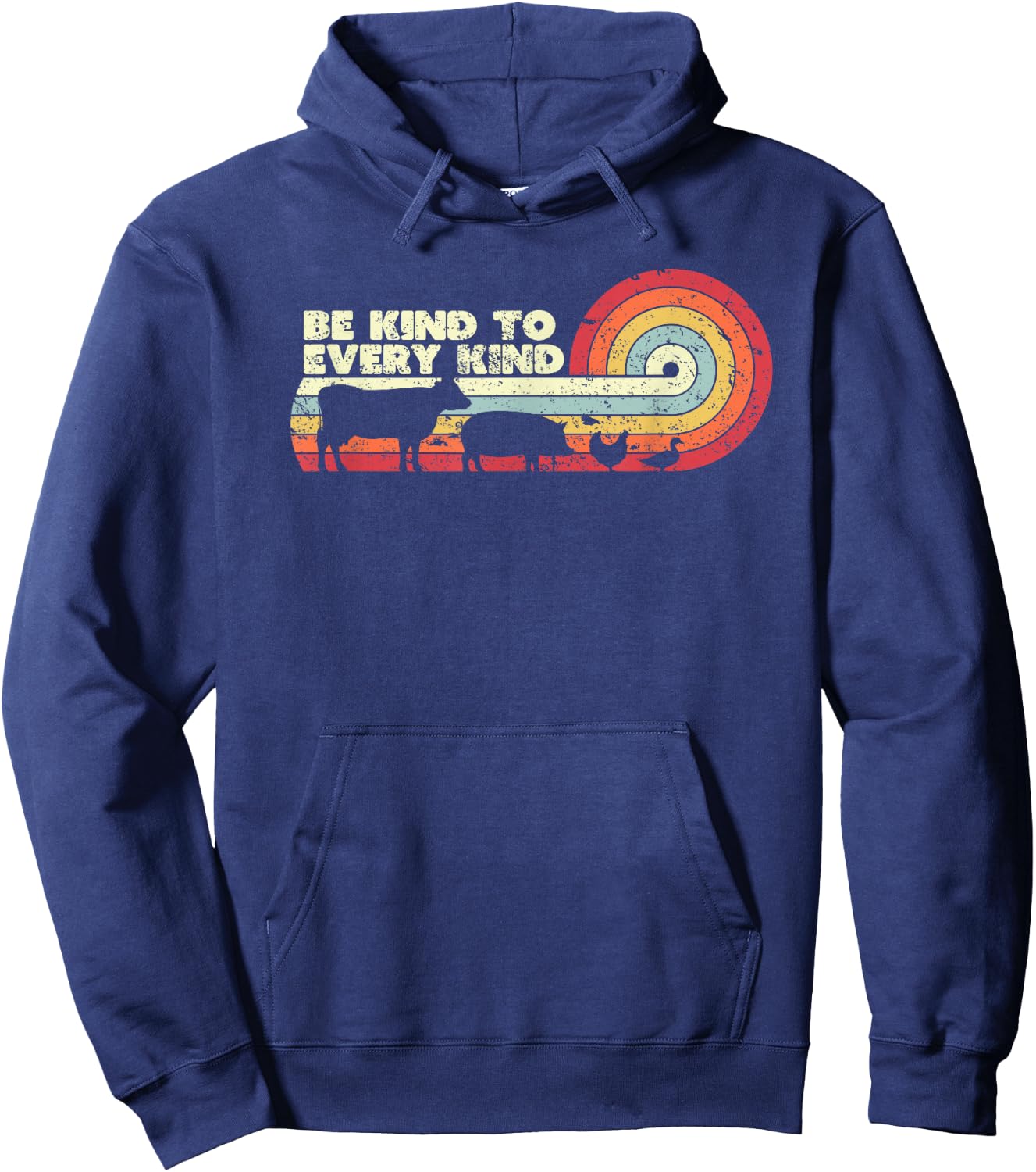 Be Kind To Every Kind T Shirt, Vegan Vegetarian Retro Hoodie - Hoodie | Navy