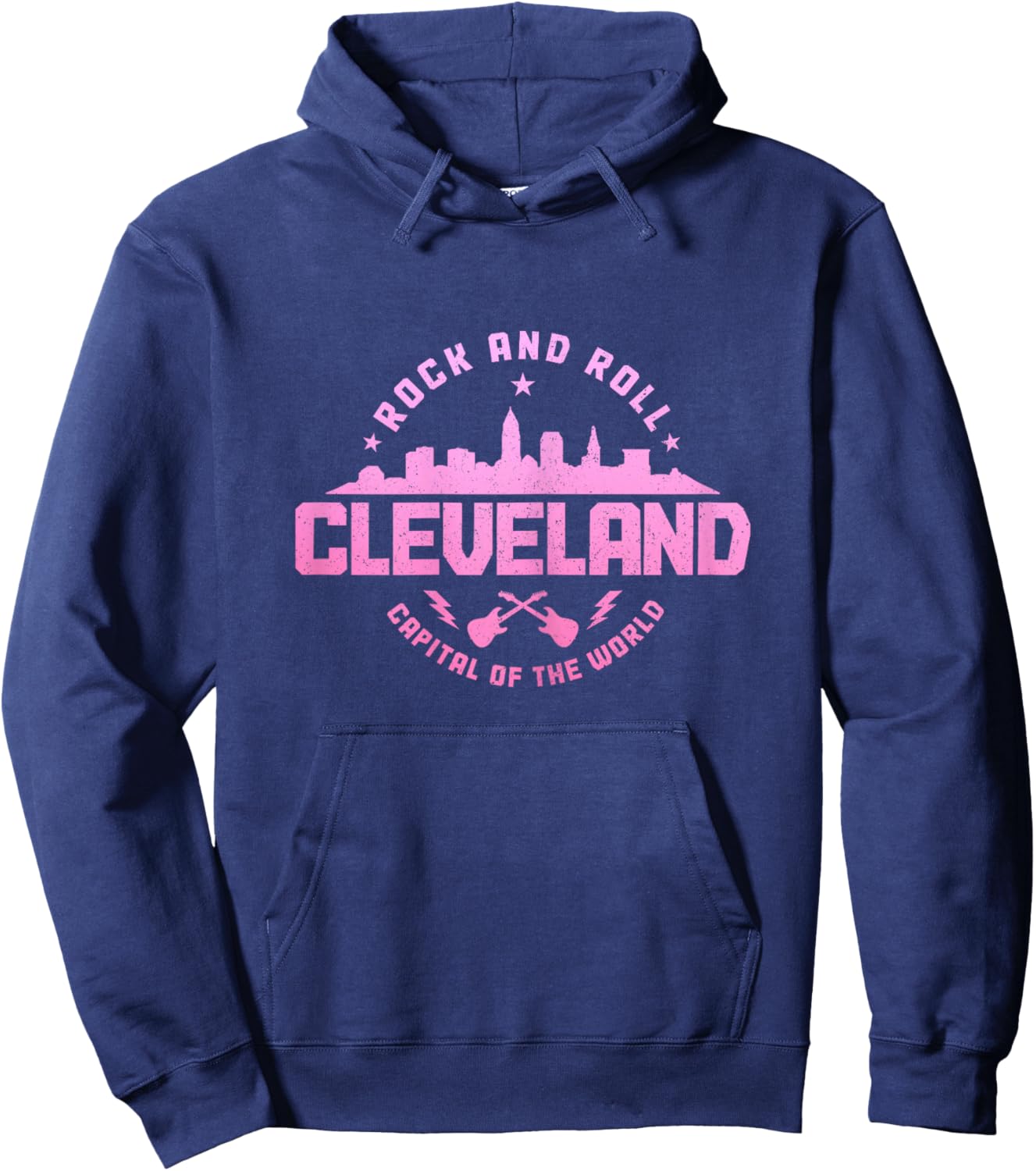 Cleveland Ohio Rock & Roll Music Guitar Player Vintage Hoodie - Hoodie | Navy