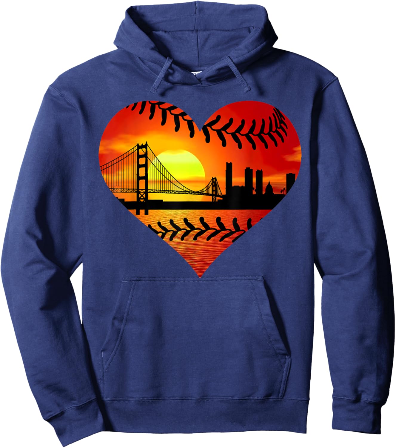 US San Francisco Baseball Patriotic Baseball Vintage Heart Hoodie - Hoodie | Navy