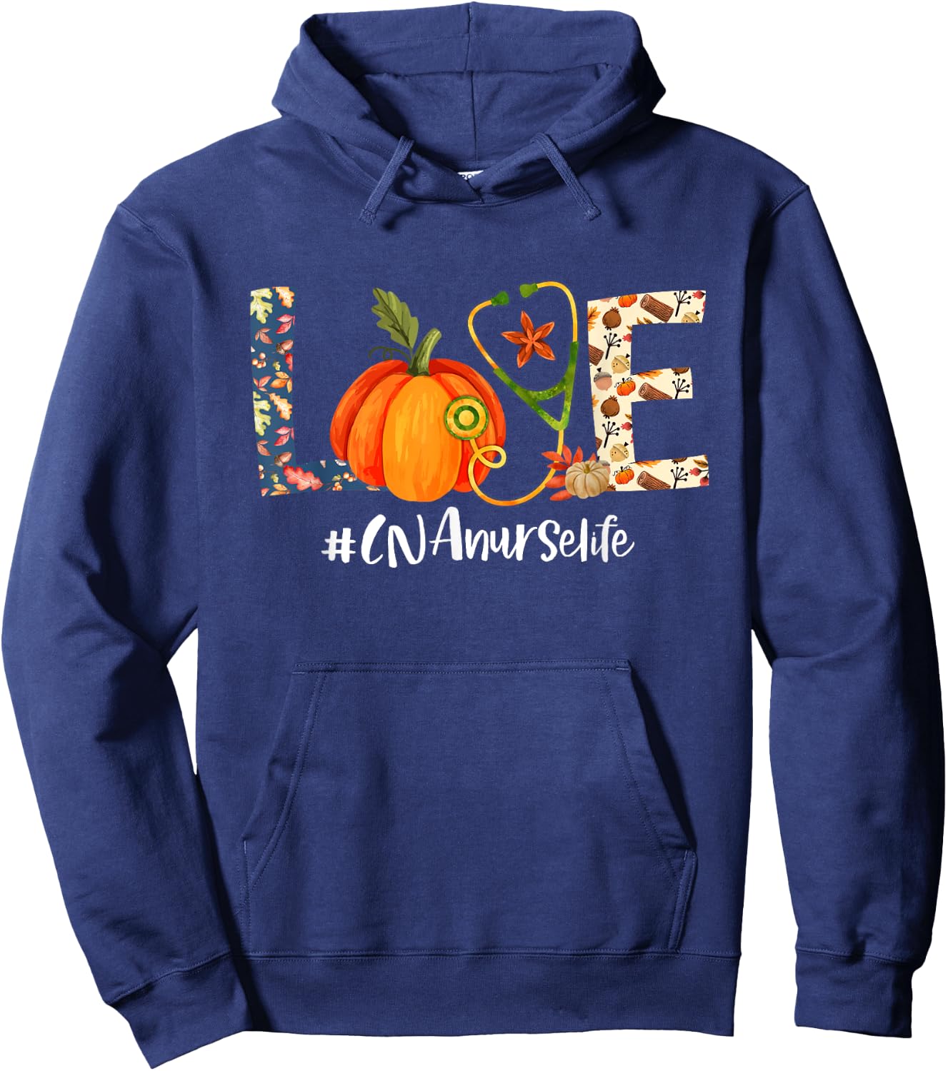Love CNA Nurse Life Thanksgiving Fall Autumn Pumpkin Scrub Hoodie - Hoodie | Navy