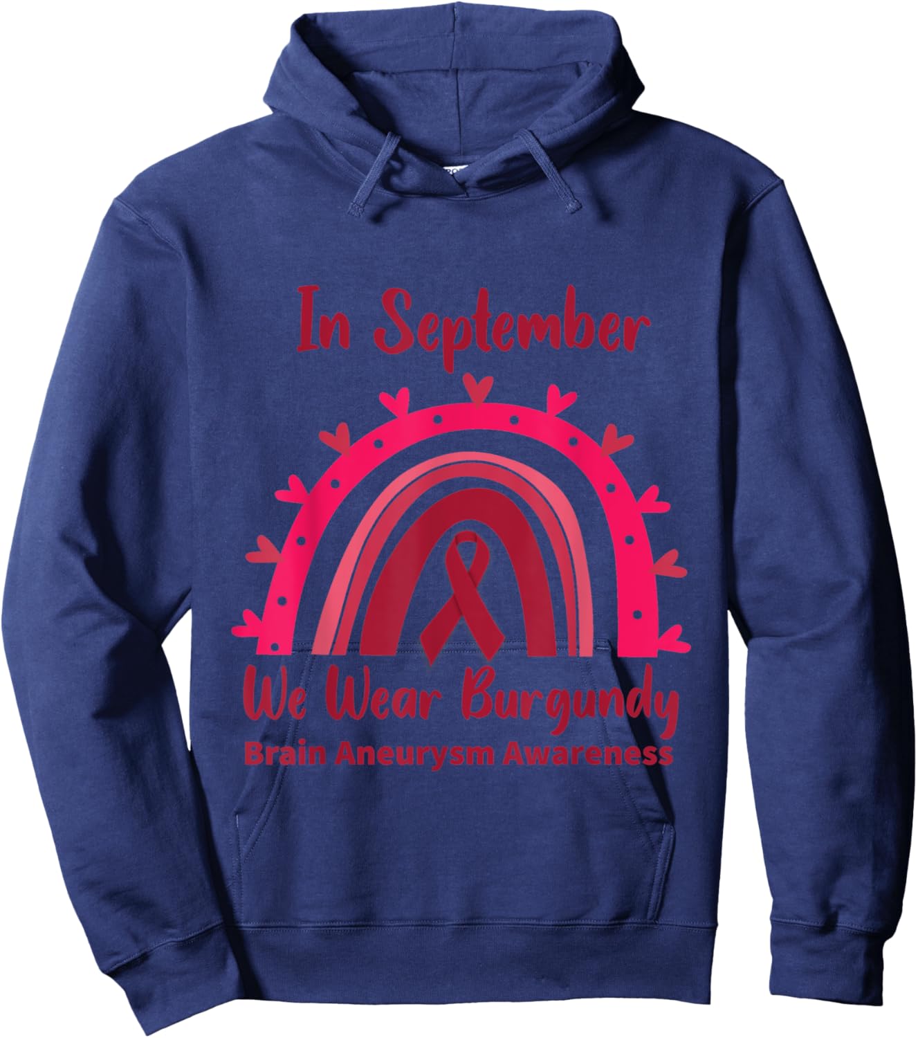 In September We Wear Burgundy Brain Aneurysm Awareness Hoodie - Hoodie | Navy