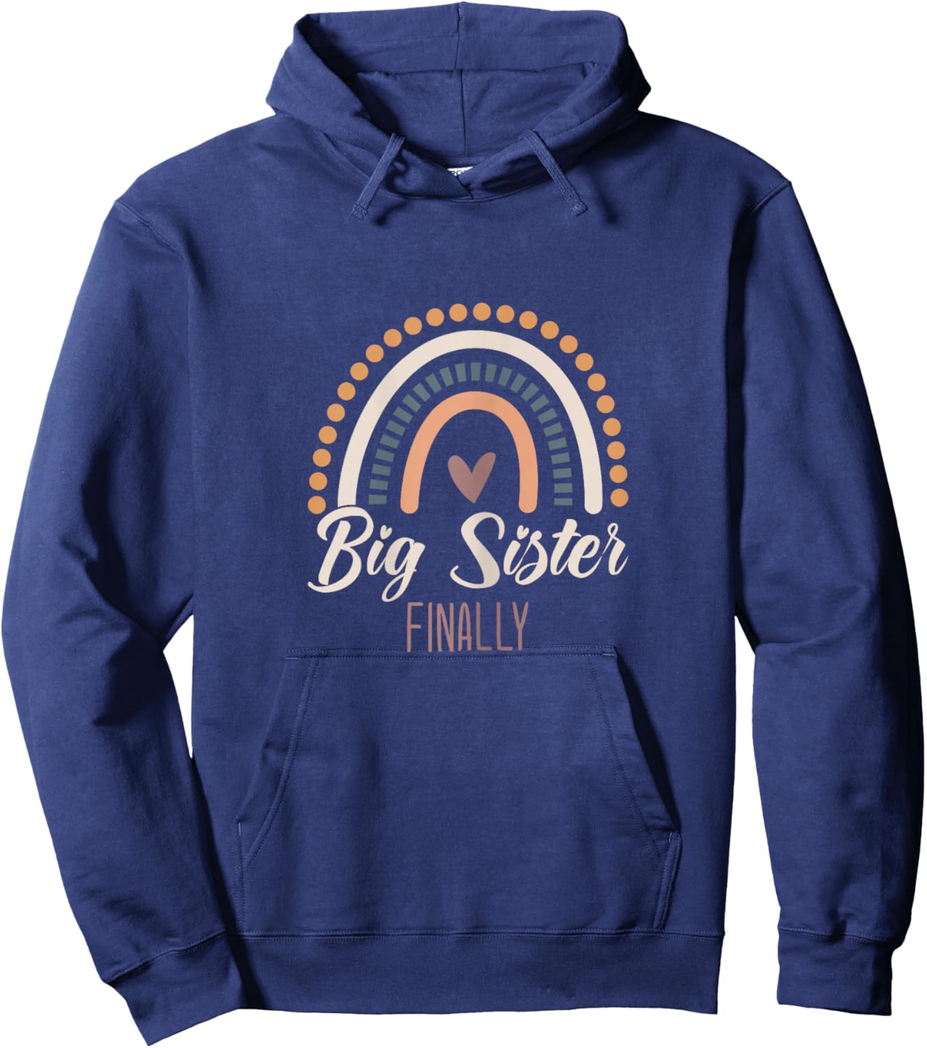Big Sister Finally 2025 Girls Boho Rainbow Big Sis Sibling Hoodie - Hoodie | Navy