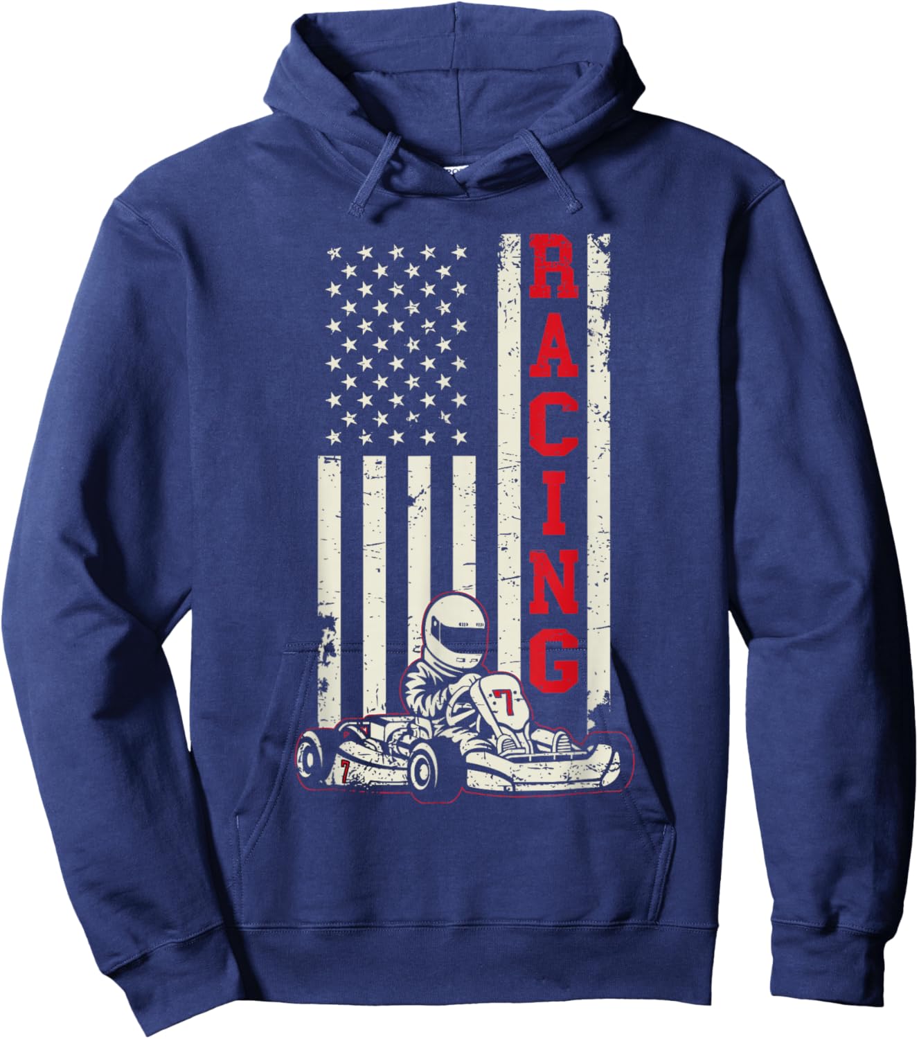 Go Kart Racer US Flag Karting American Racer Go Kart Hoodie - Hoodie | Navy