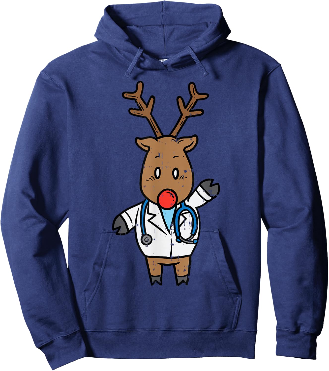 Reindeer Doctor Nurse Stethoscope Medical Christmas PJ Hoodie - Hoodie | Navy