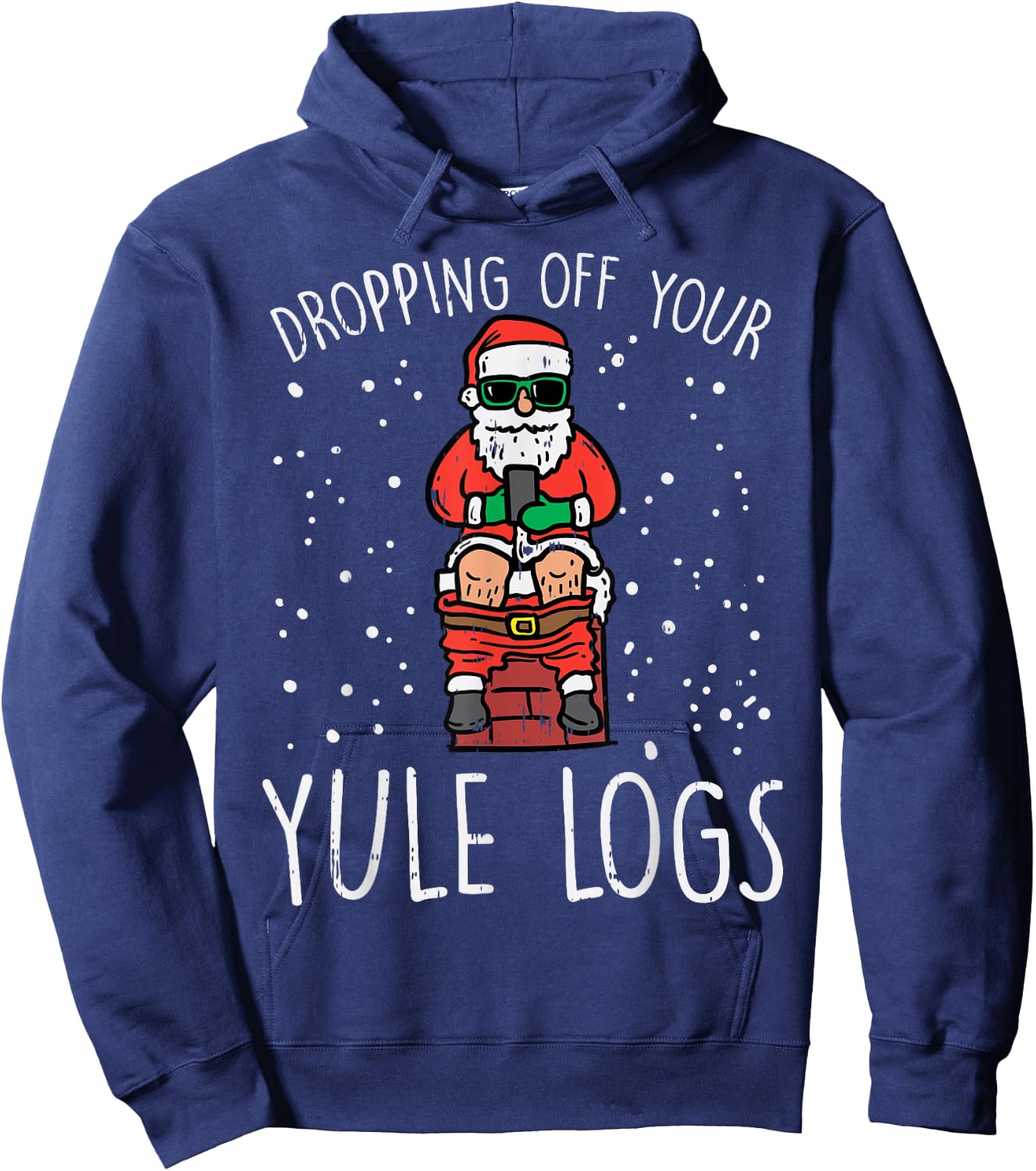 Dropping Off Your Logs Santa Chimney Funny Christmas PJ Hoodie - Hoodie | Navy