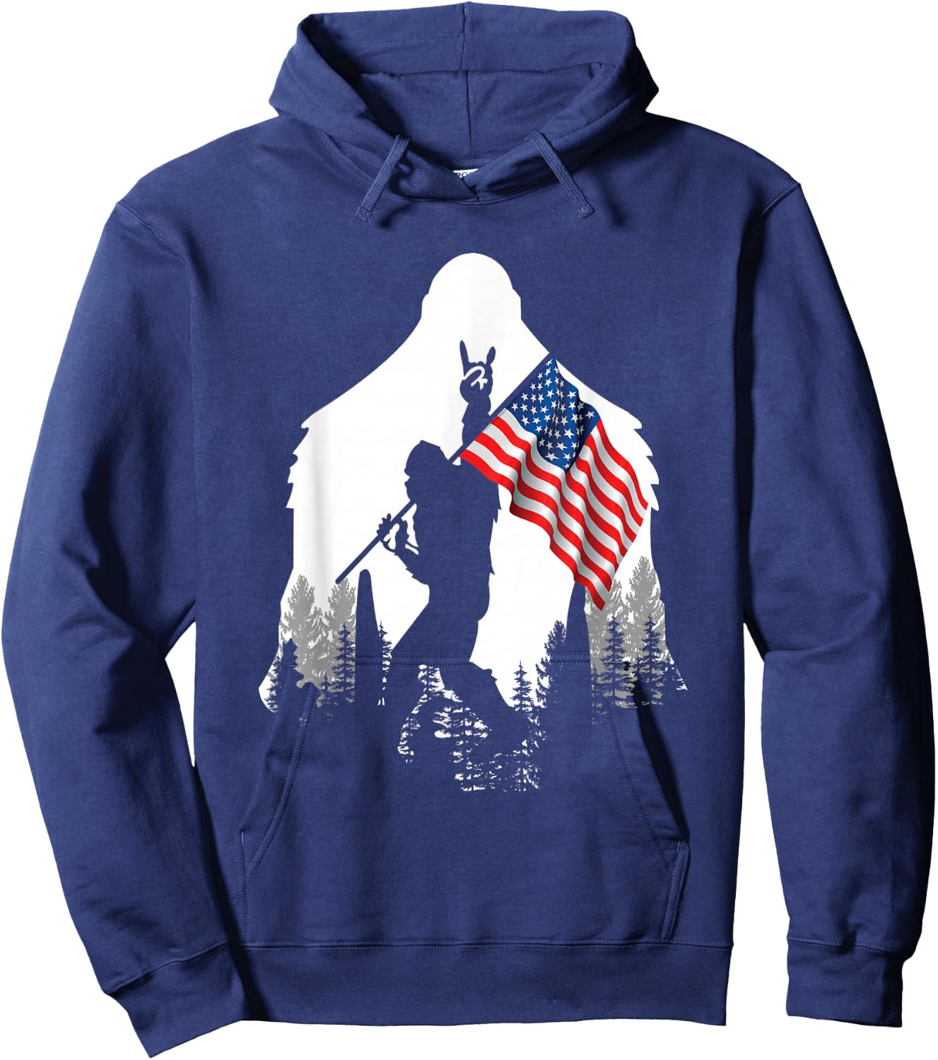 Big Foot Shirt - Bigfoot Sasquatch American Flag Patriotic Hoodie - Hoodie | Navy
