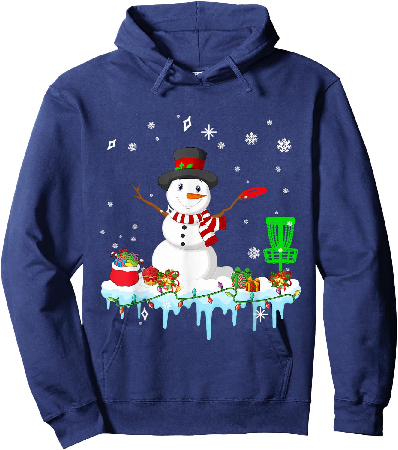 Snowman Playing Disc Golf Christmas Disc Golf Player Lover Hoodie - Hoodie | Navy