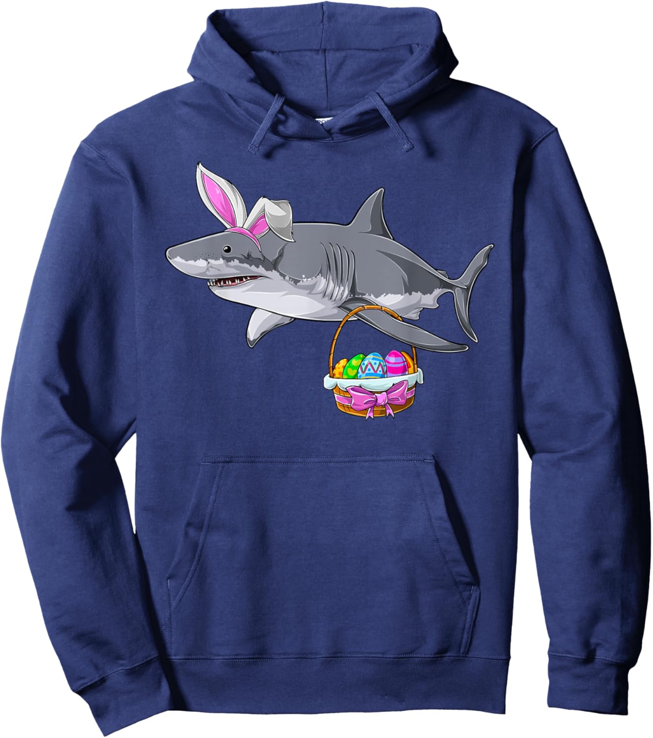 Cute Shark with Easter Basket and Bunny Ears Happy Easter Hoodie - Hoodie | Navy