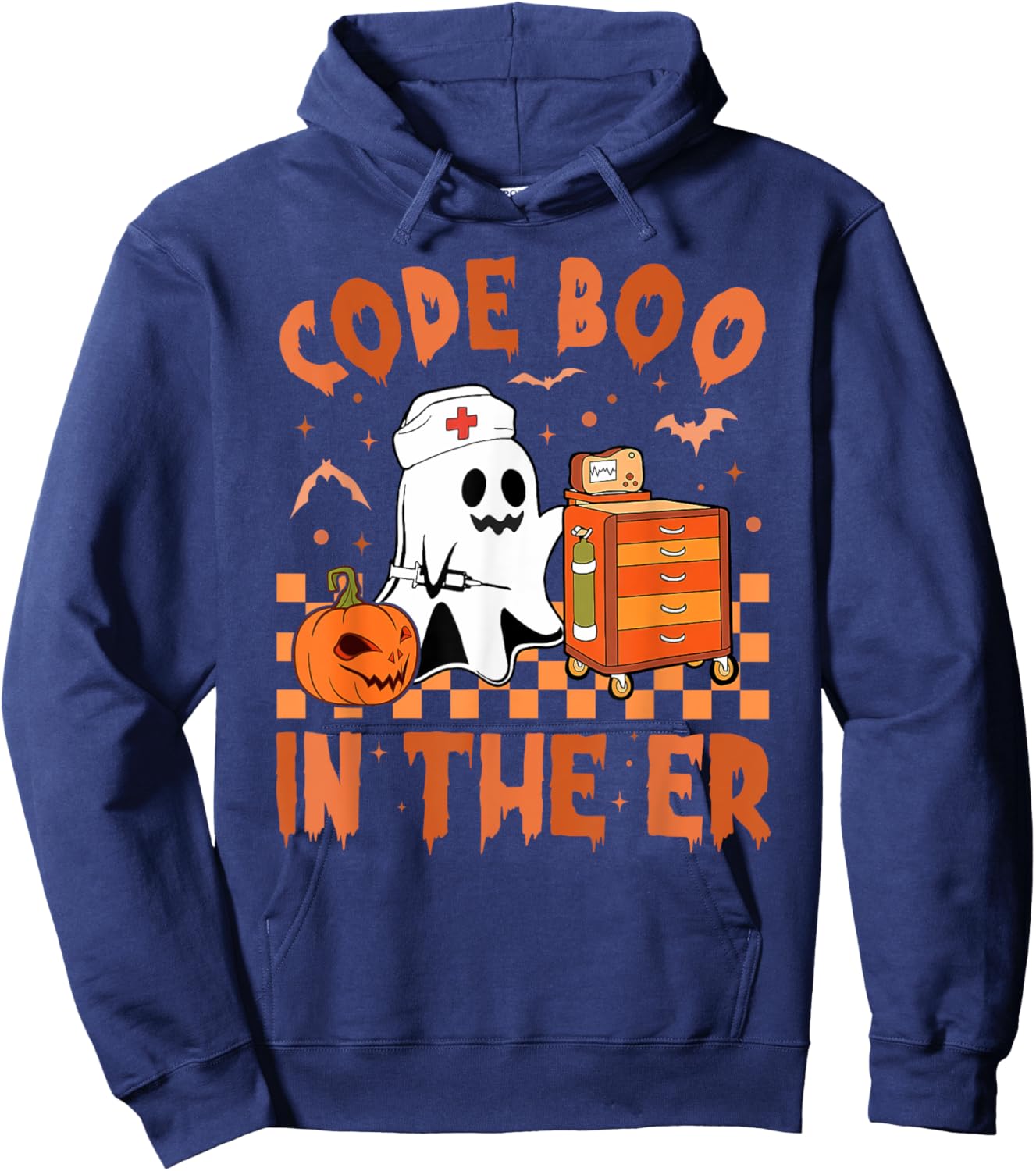 Retro Code Boo In The ER ICU Nurses Boo-jee Ghost Halloween Hoodie - Hoodie | Navy