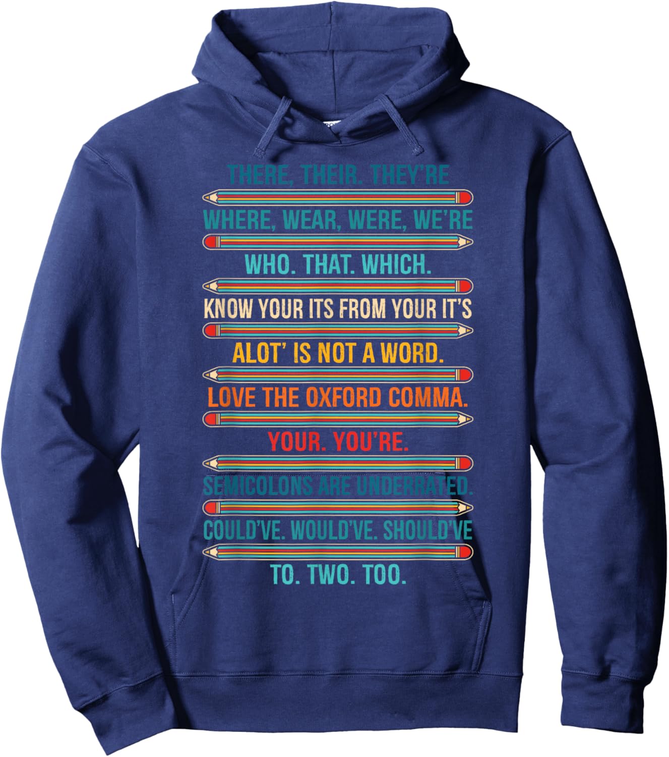 Funny Grammar Police English There Their They're Teacher , Small, Black Hoodie - Hoodie | Navy