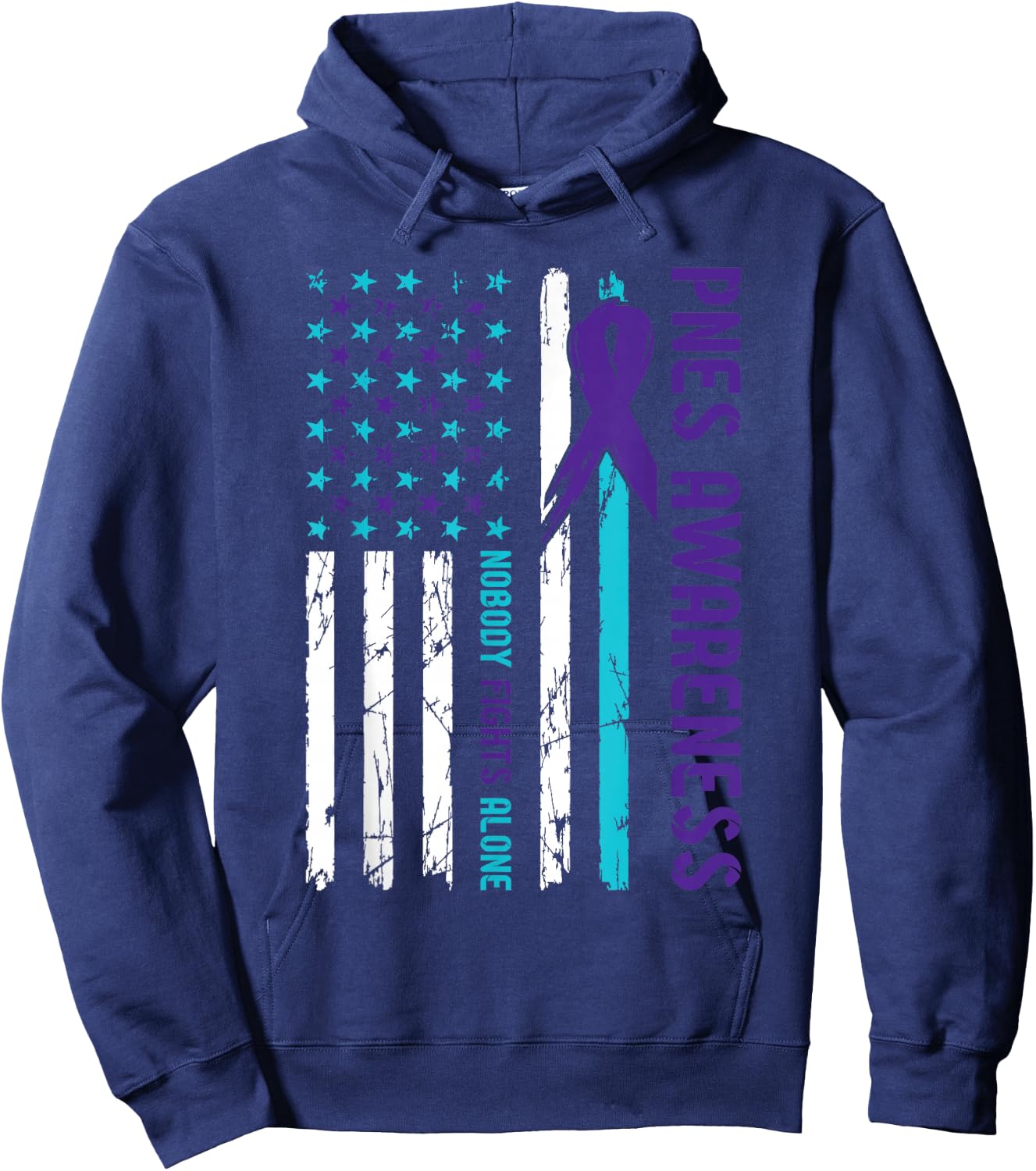 PNES Awareness Flag Nobody Fights Alone Hoodie - Hoodie | Navy