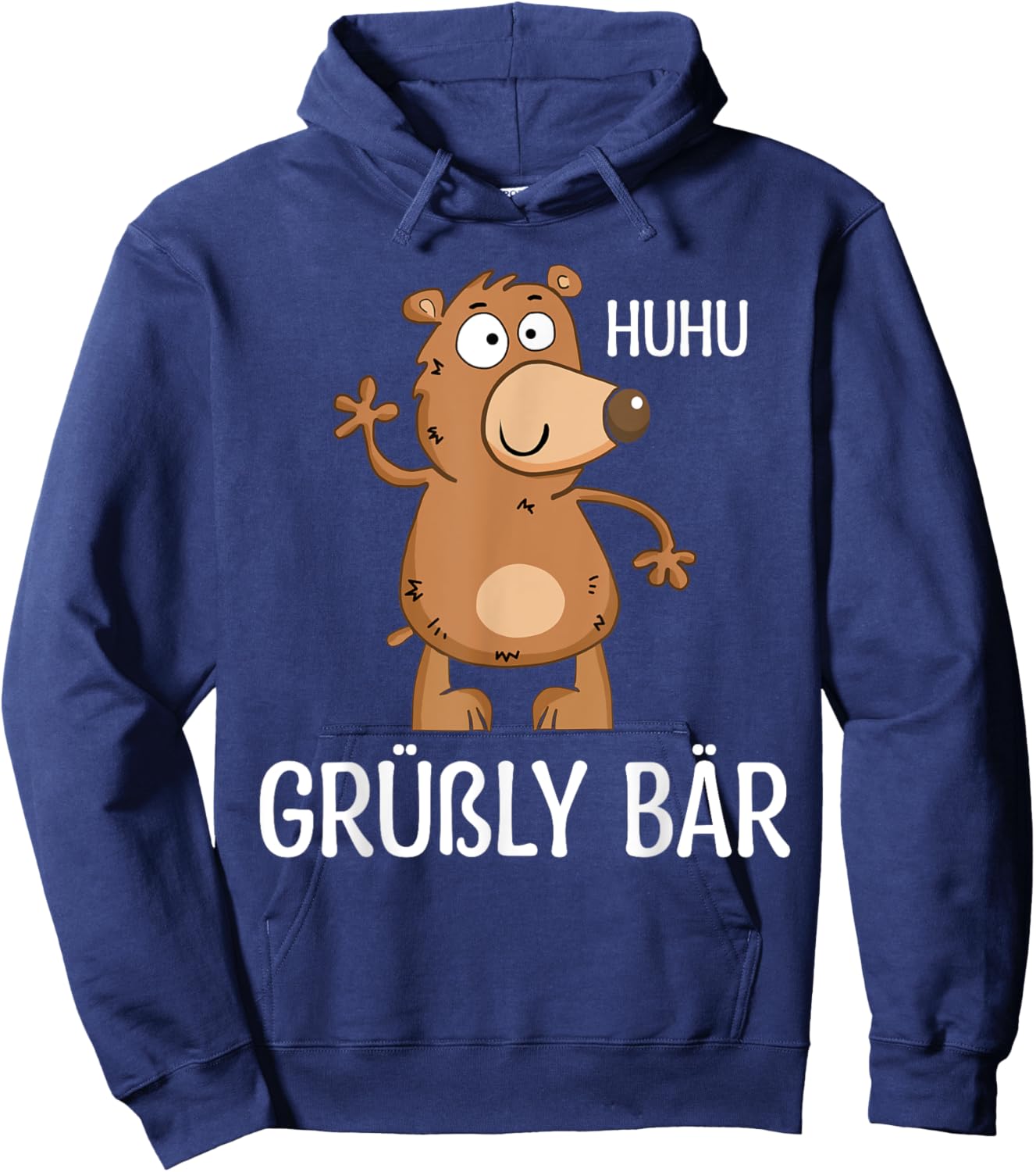 Lustiges Grüßly Bär - Huhu Grüßly Bär Damen Schwarz Cartoon Kurzarm S EU Klein Klassisches Cartoon-Bär mit lockerer Passform und einfachem Manschetten-Design Hoodie - Hoodie | Navy