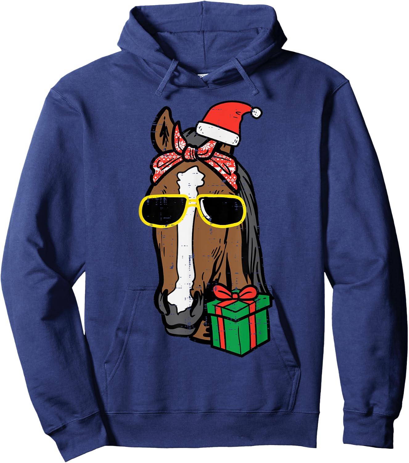 Christmas Horse Back Riding Santa Xmas Women Girls Kids Hoodie - Hoodie | Navy