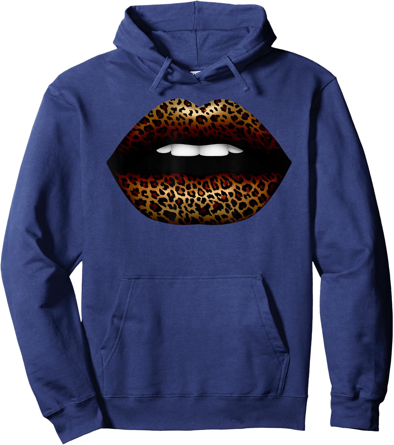 Fashion Leopard Cheetah Sexy Lips Print Clip Art Kiss Me Hoodie - Hoodie | Navy
