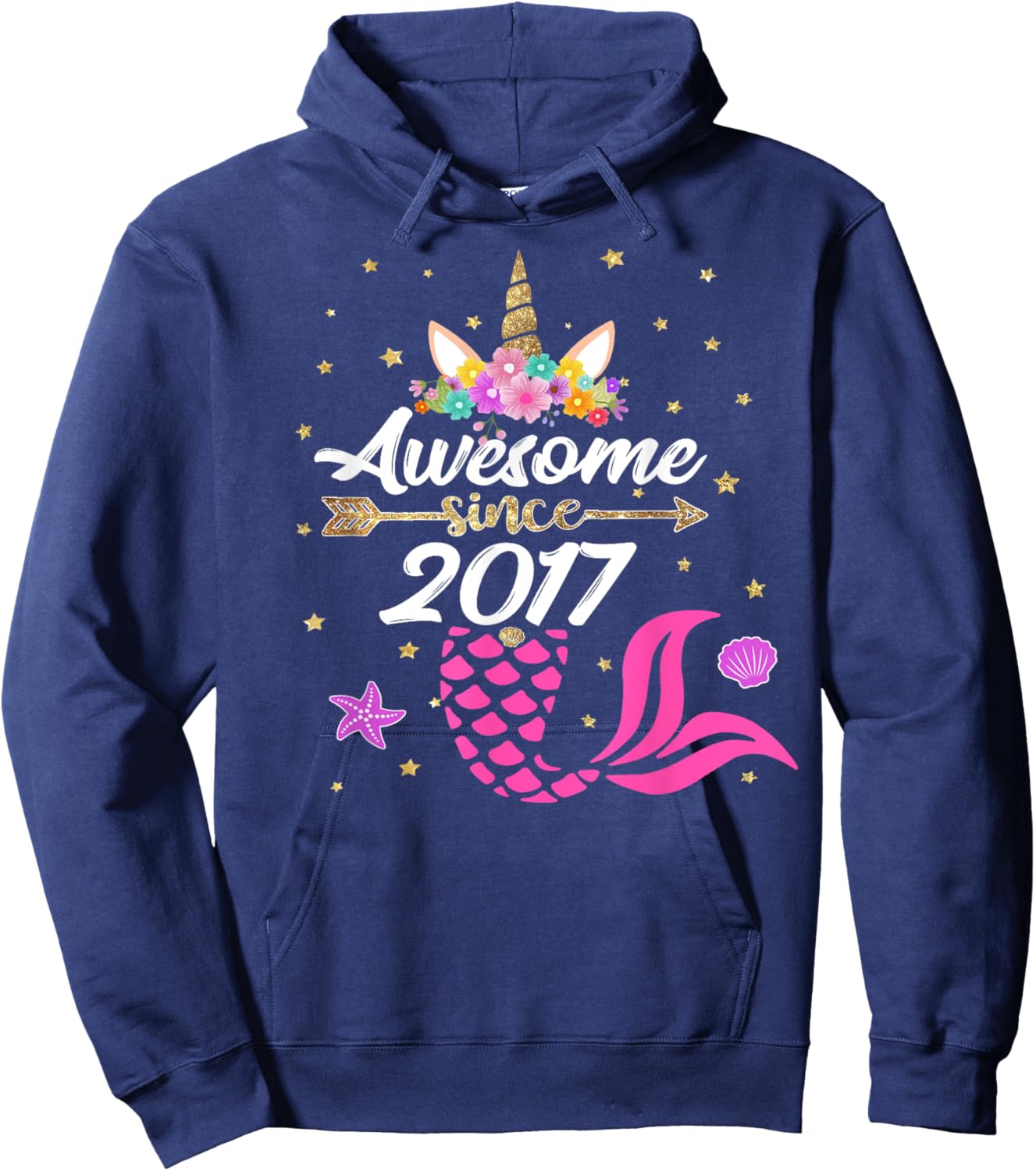 Unicorn Shirt Mermaid Birthday - Awesome Since 2017 Gift Hoodie - Hoodie | Navy