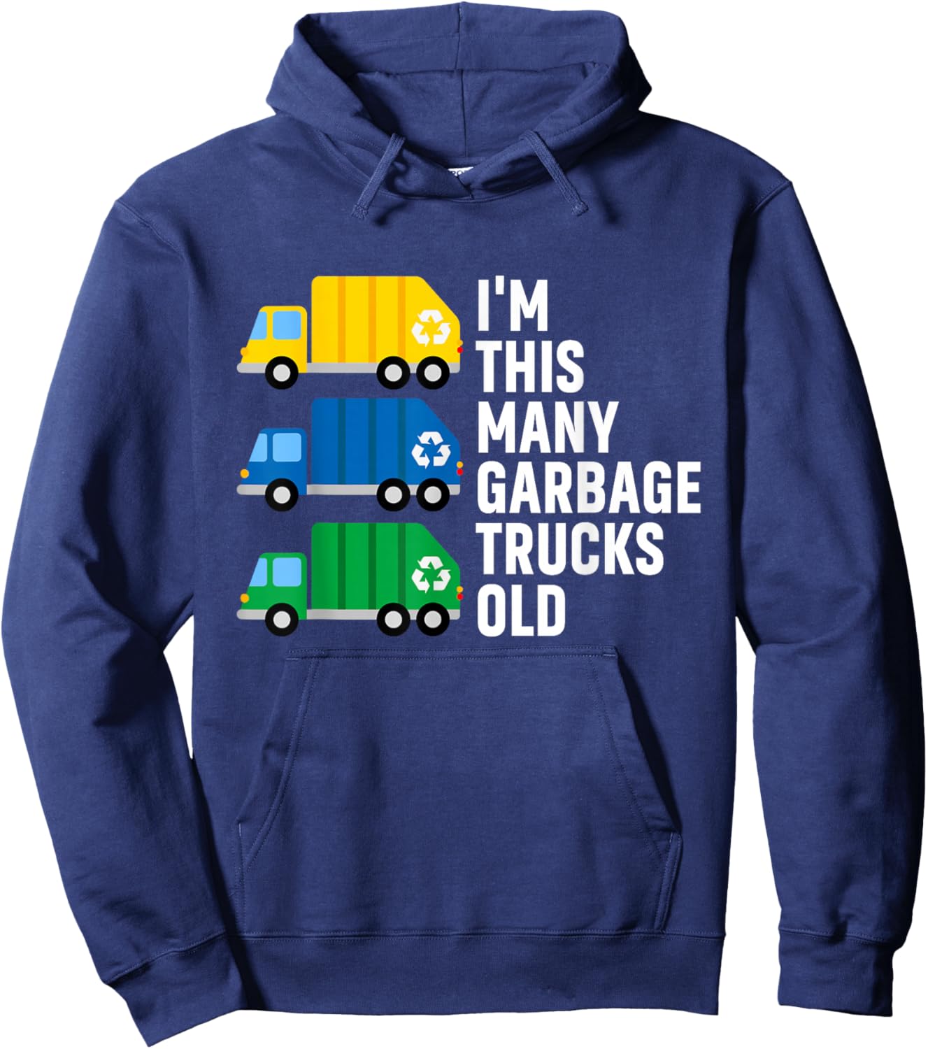 3rd Birthday 3 Years Old - I'm This Many Garbage Trucks Old Hoodie - Hoodie | Navy