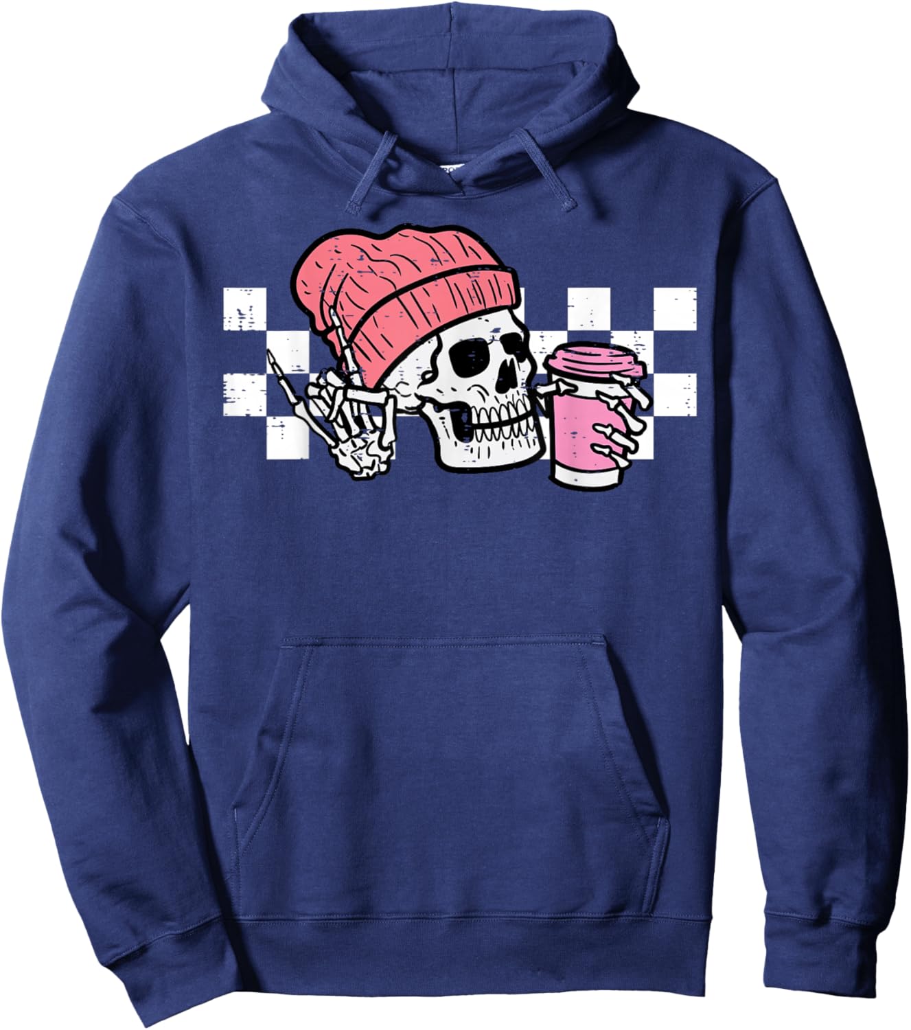 Halloween Skeleton Pink Coffee Retro Costume Women Men Kids Hoodie - Hoodie | Navy