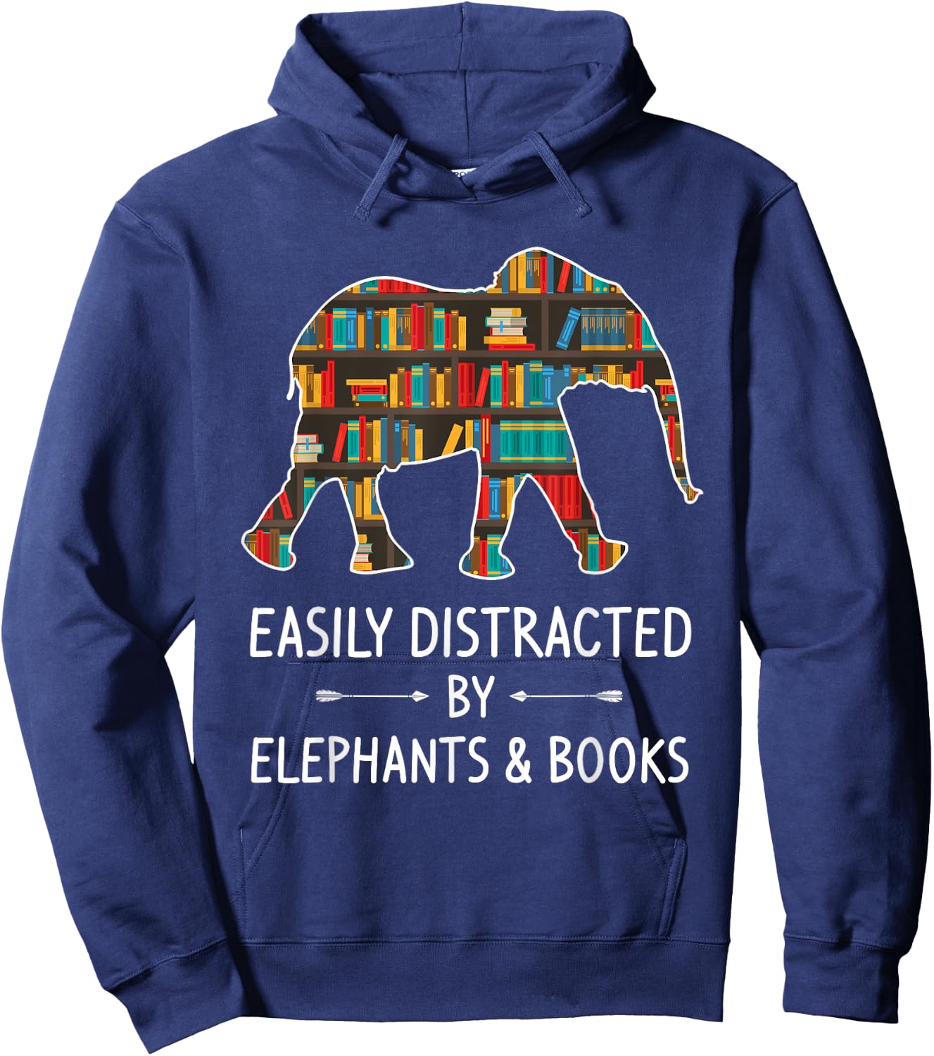 Easily Distracted By Elephants & Books Lover Gift Mammoth Hoodie - Hoodie | Navy